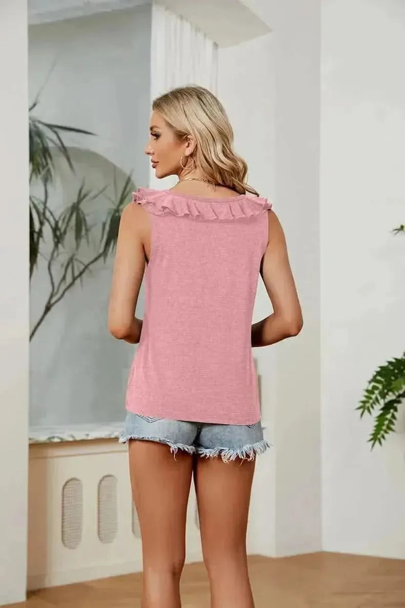 Ruffle V-Neck Tank Top - Bad Moms Club