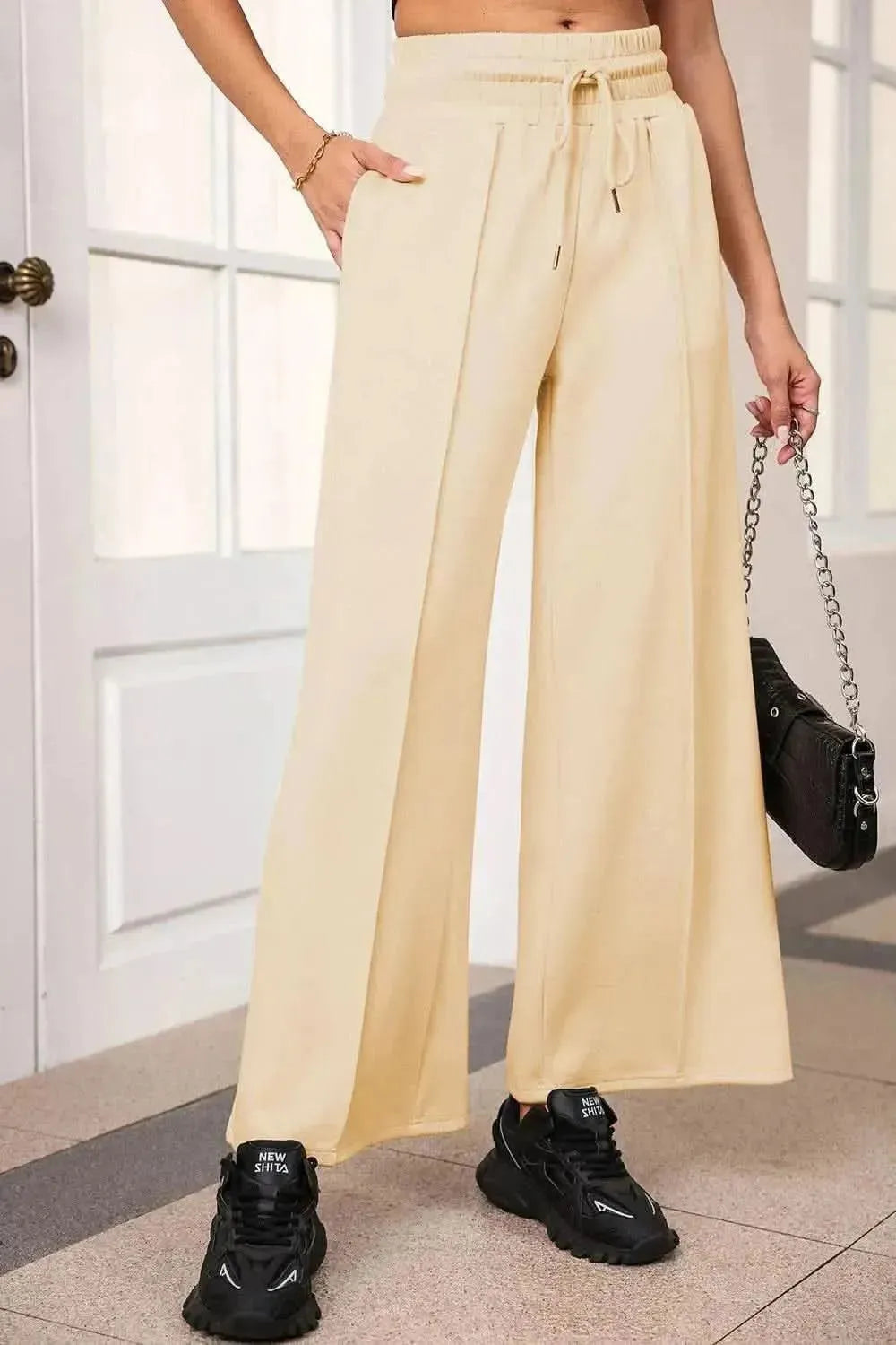 Drawstring Wide Leg Pants with Pockets - Bad Moms Club