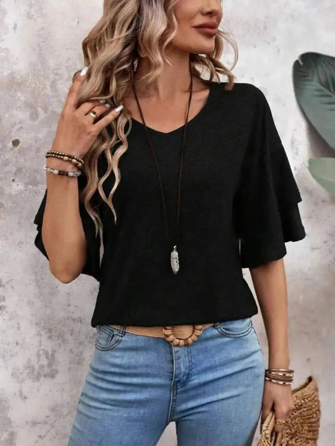 V-Neck Half Sleeve Blouse - Bad Moms Club