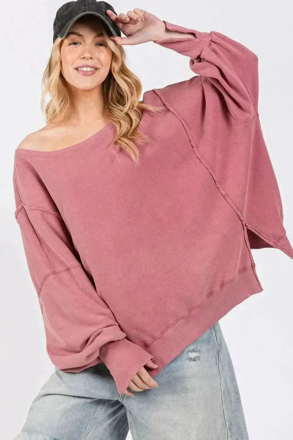 SAGE + FIG Mineral Wash Side Slit Oversized Sweatshirt - Bad Moms Club