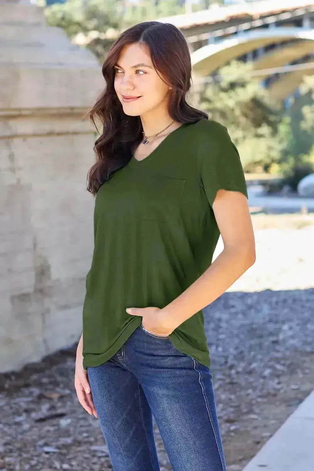 Basic Bae Full Size V-Neck Short Sleeve T-Shirt - Bad Moms Club
