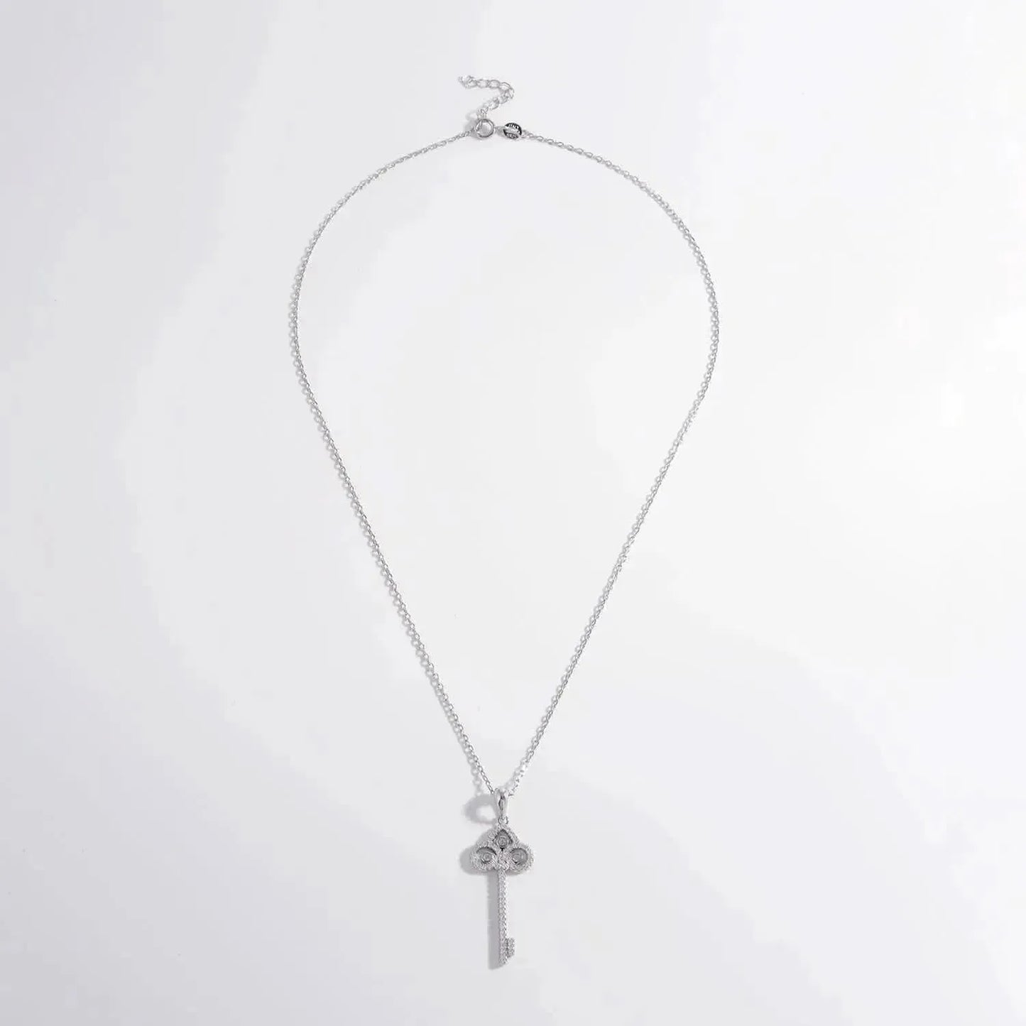 925 Sterling Silver Inlaid Zircon Key Shape Necklace - Bad Moms Club