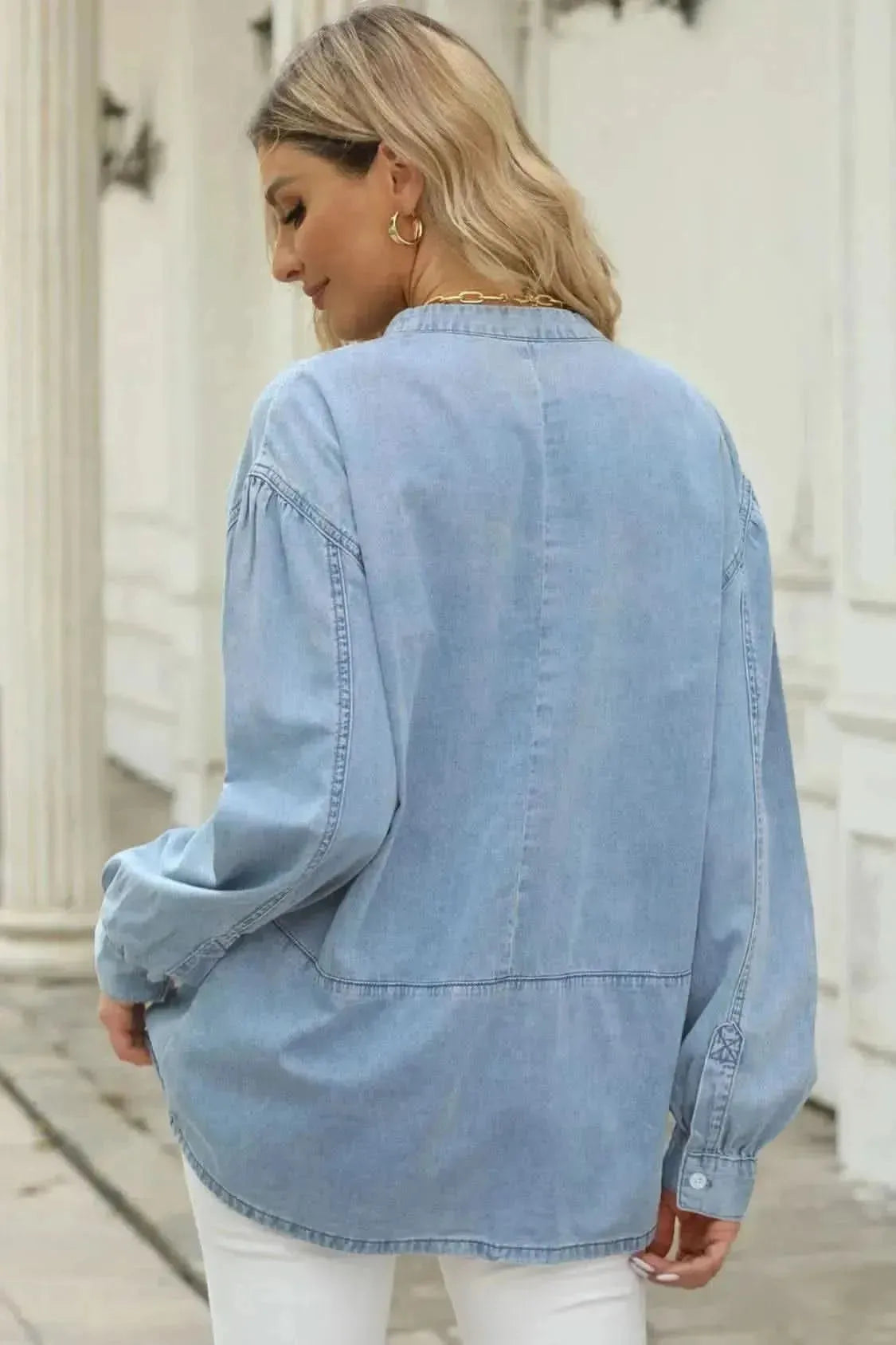 Notched Neck Denim Top - Bad Moms Club