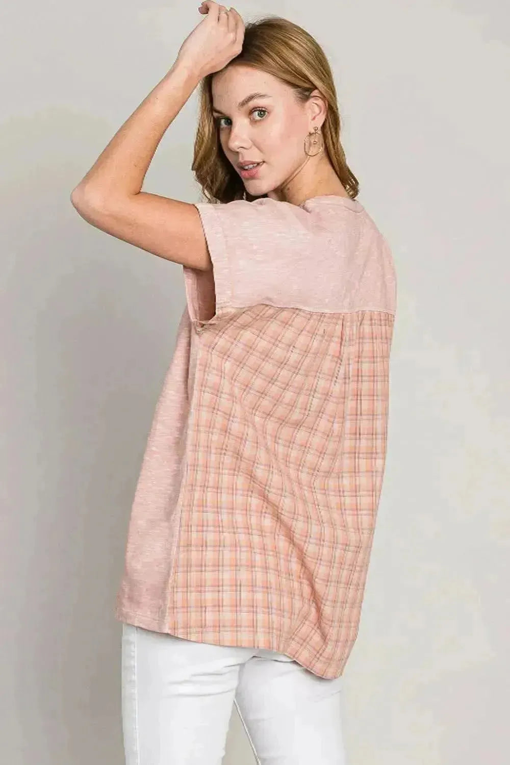 Cotton Bleu by Nu Label Plaid Short Sleeve T-Shirt - Bad Moms Club