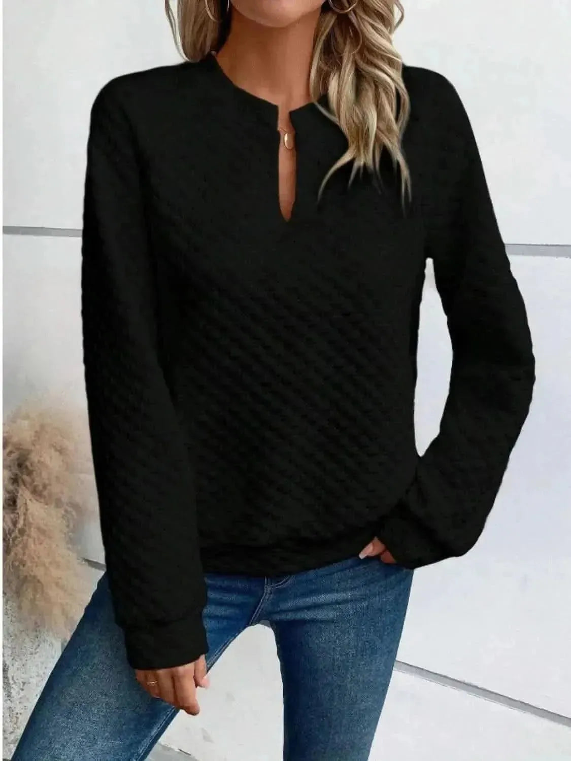 Notched Long Sleeve Sweatshirt - Bad Moms Club