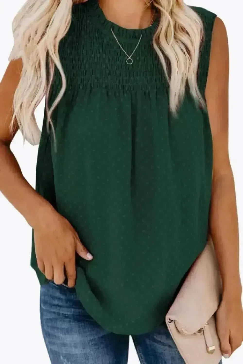 Smocked Tie Back Frill Trim Tank - Bad Moms Club