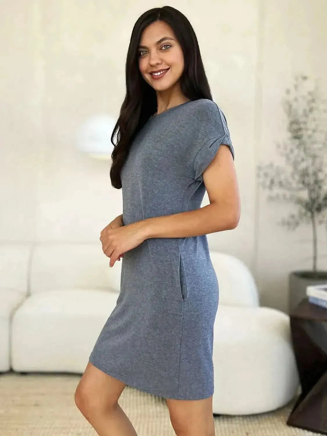 Basic Bae Full Size Round Neck Short Sleeve Dress with Pockets - Bad Moms Club