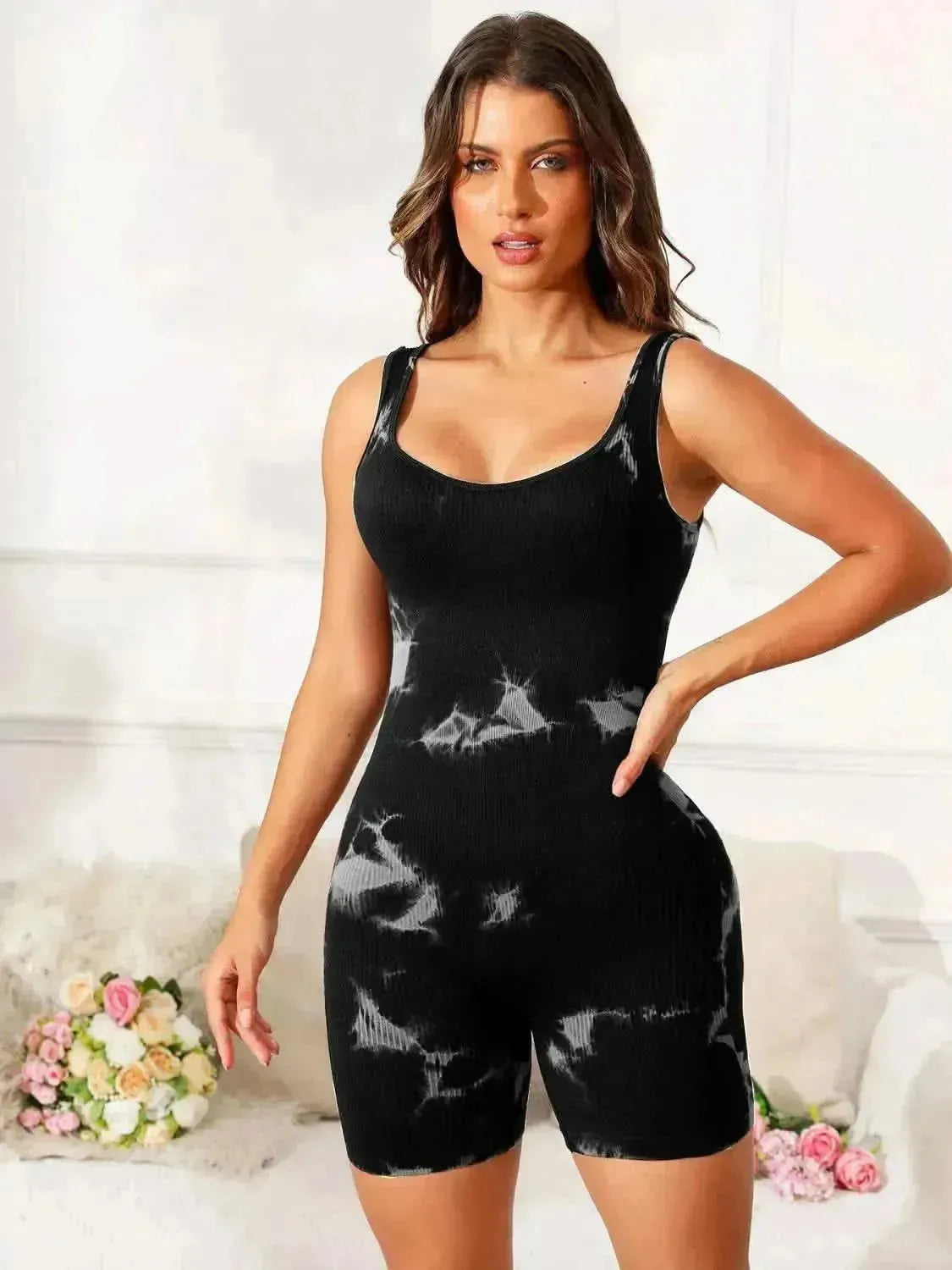Tie-Dye Wide Strap Active Romper - Bad Moms Club