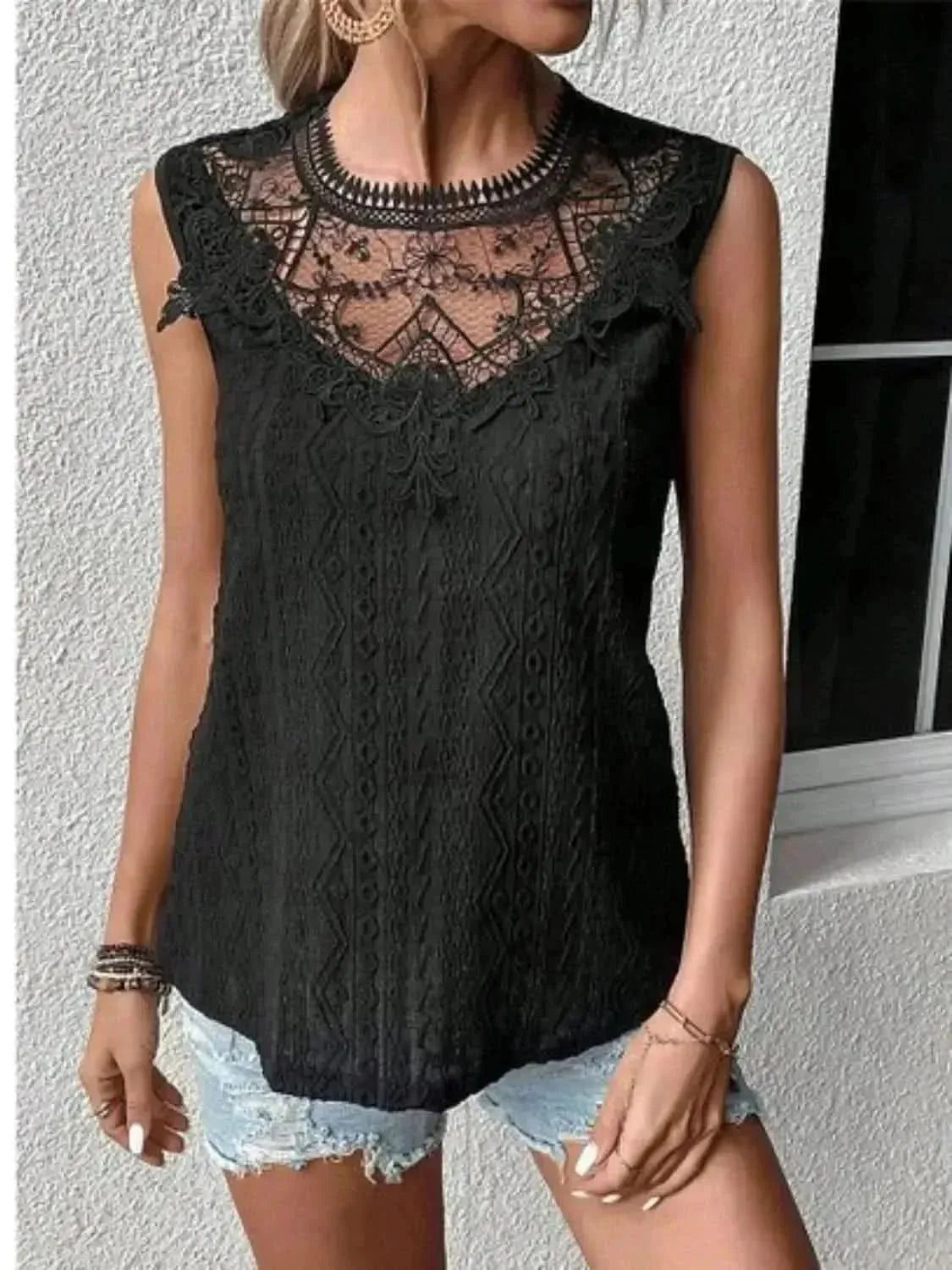 Lace Eyelet Sleeveless Top - Bad Moms Club