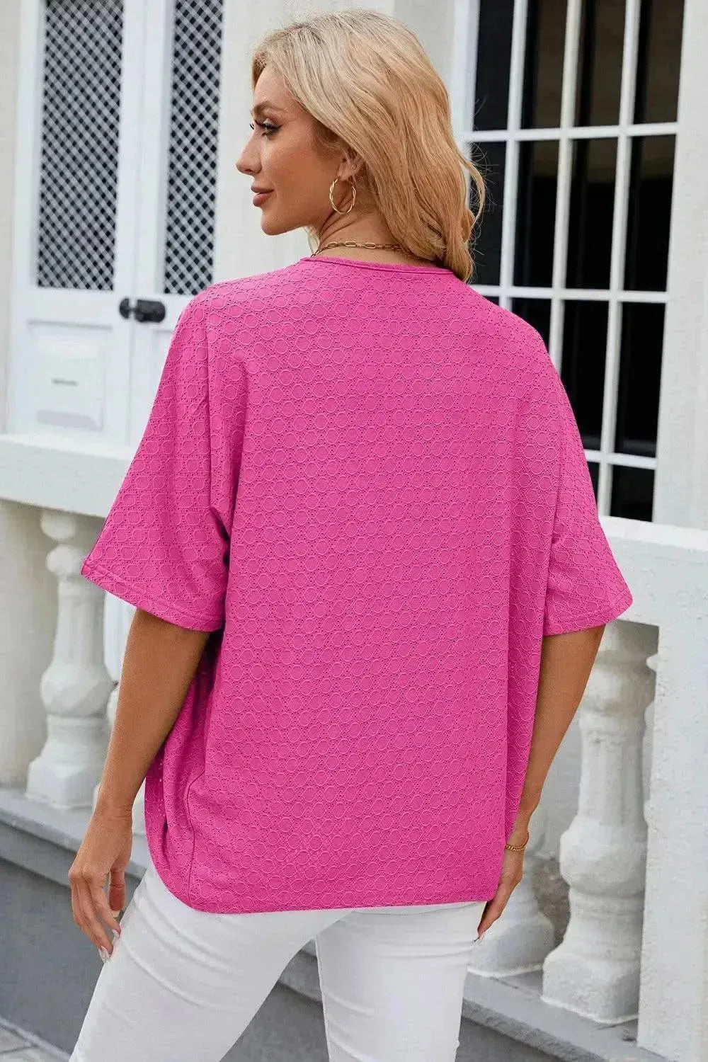 Eyelet Open Front Half Sleeve Cardigan - Bad Moms Club