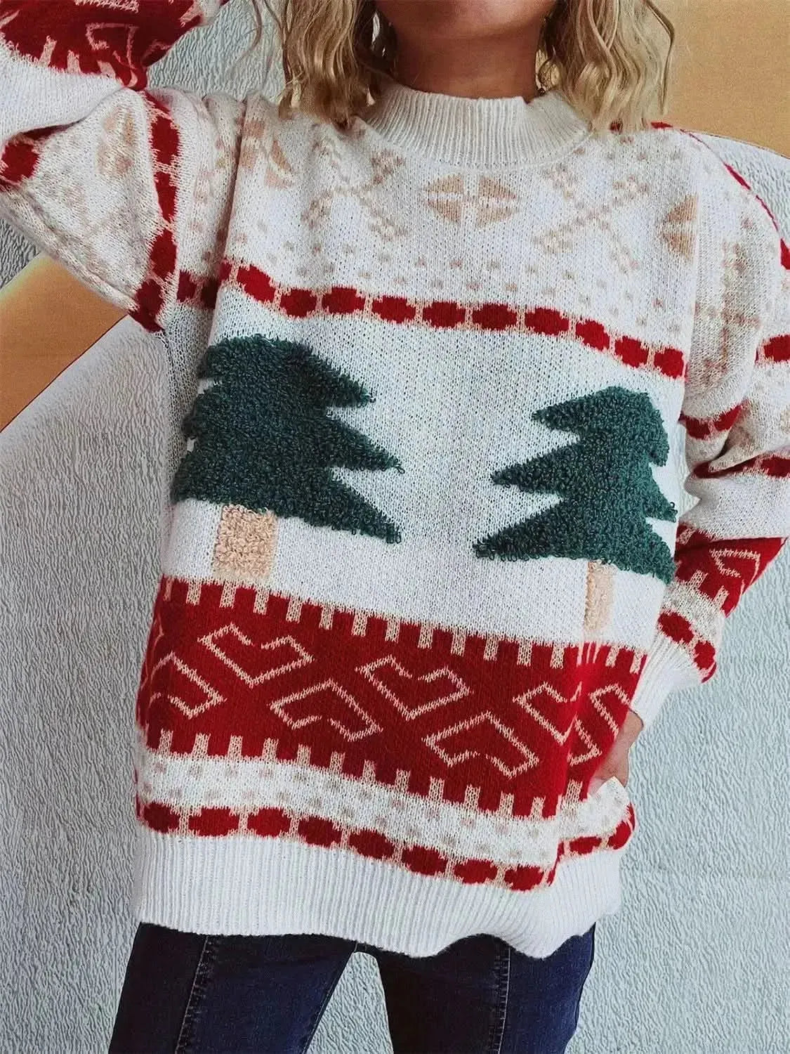 Christmas Tree Mock Neck Long Sleeve Sweater - Bad Moms Club