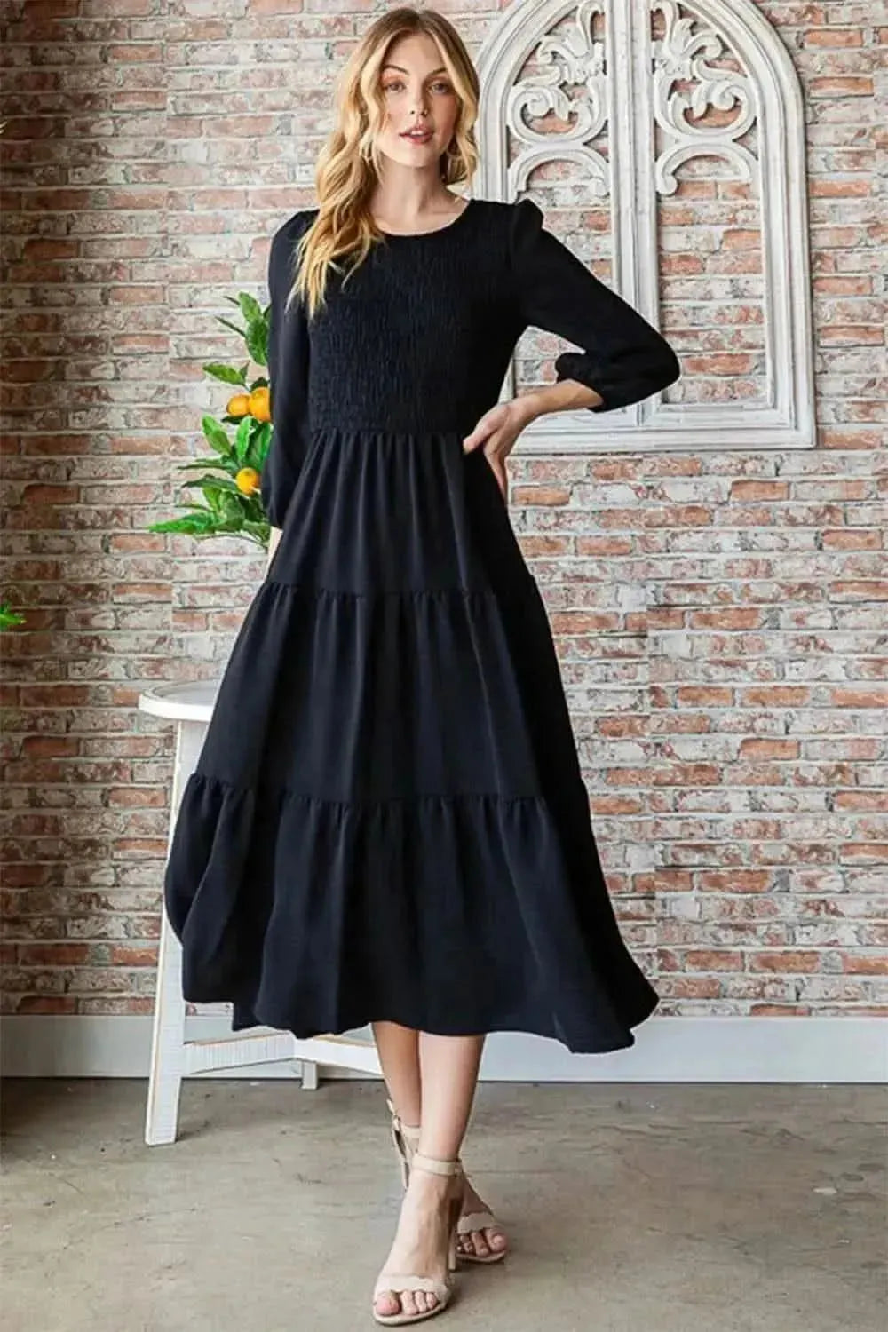 Reborn J Round Neck Smocked Tiered Dress - Bad Moms Club