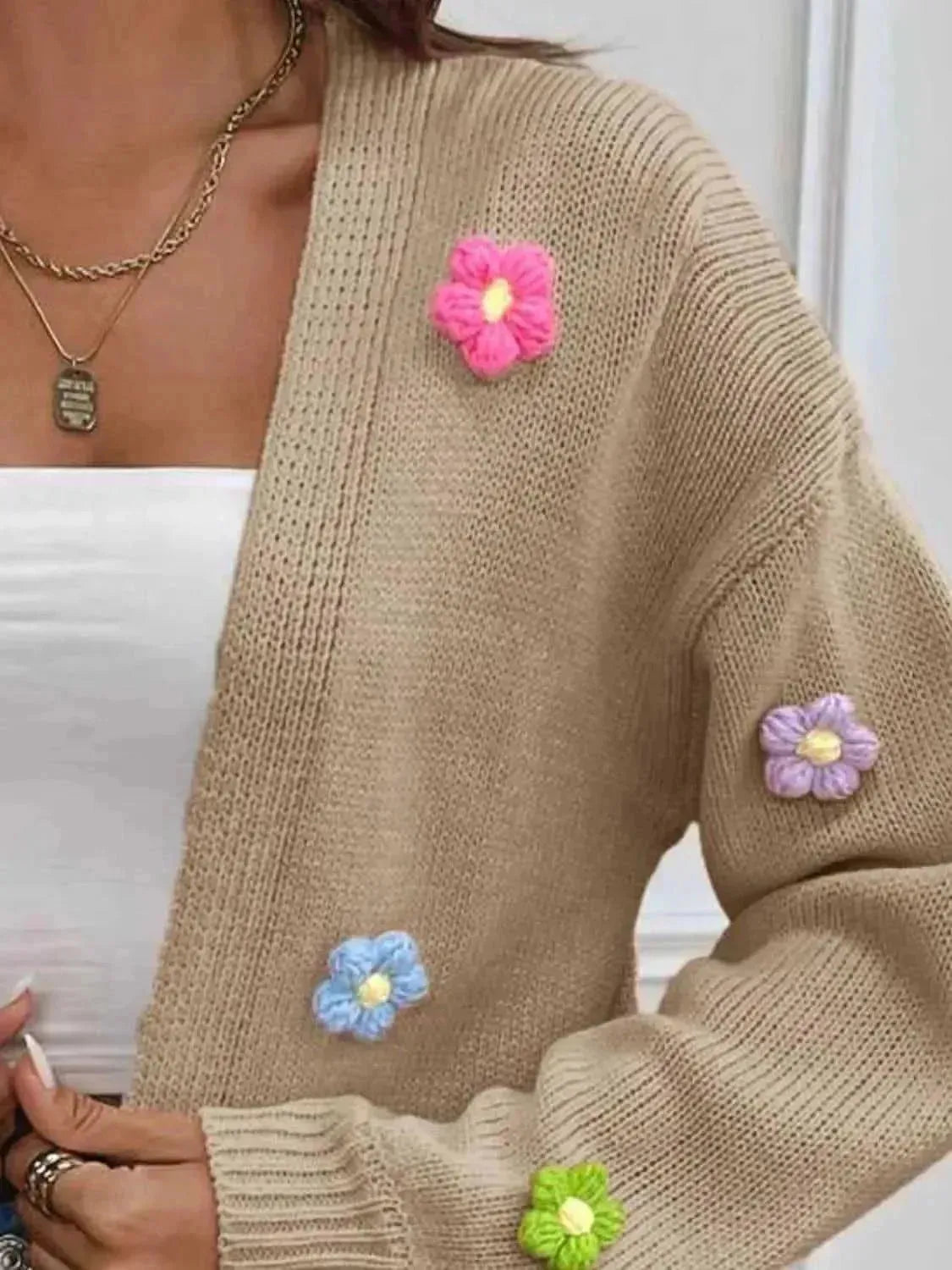 Floral Long Sleeve Open Front Cardigan - Bad Moms Club