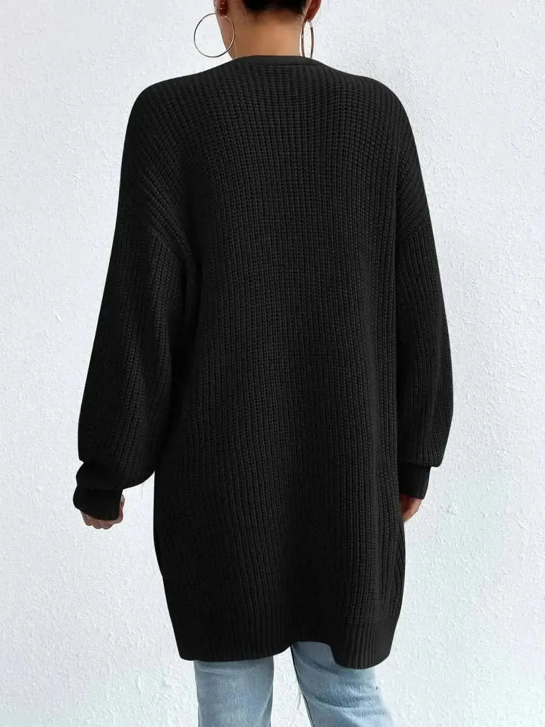 Open Front Dropped Shoulder Slit Cardigan - Bad Moms Club
