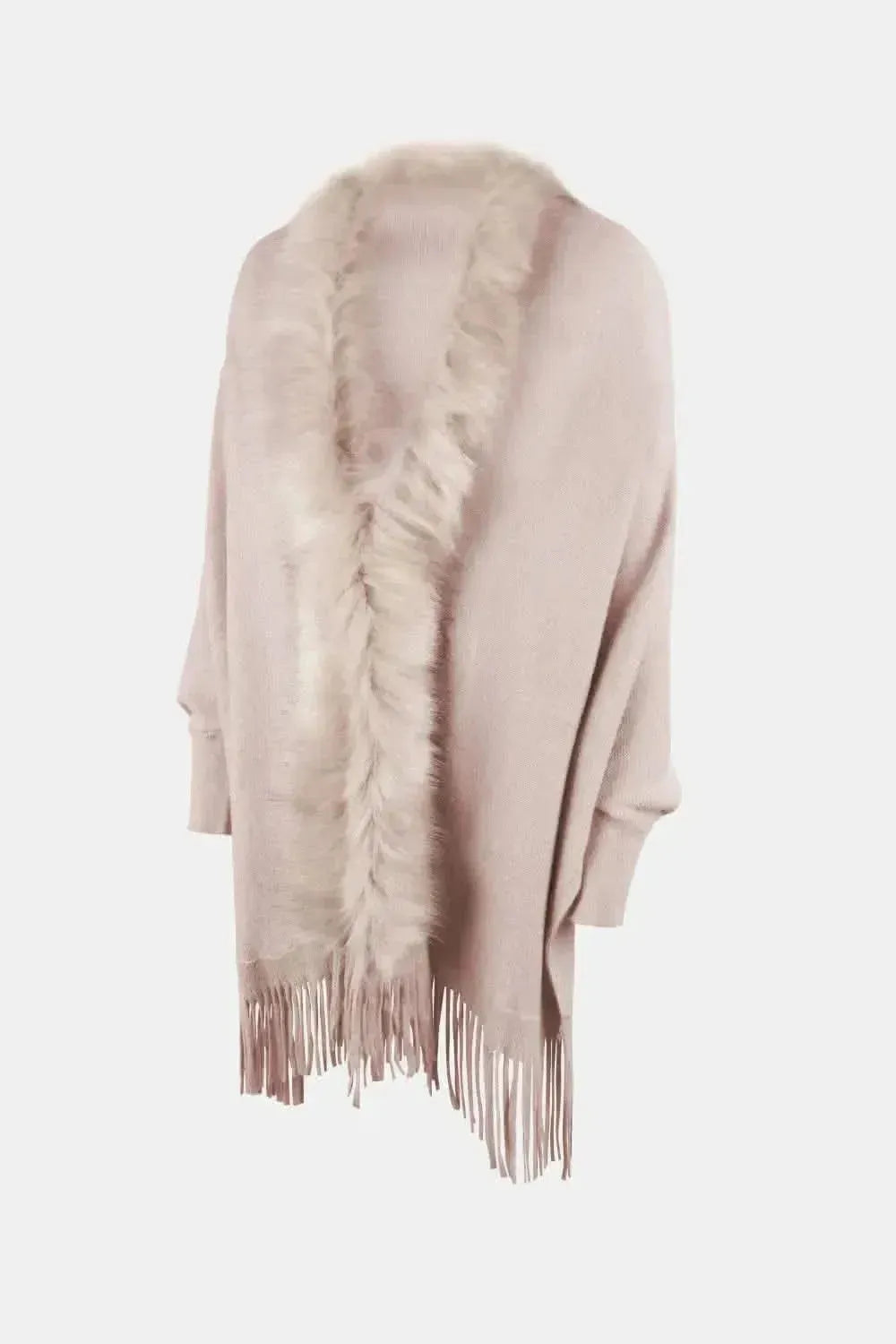 Fringe Open Front Long Sleeve Poncho - Bad Moms Club