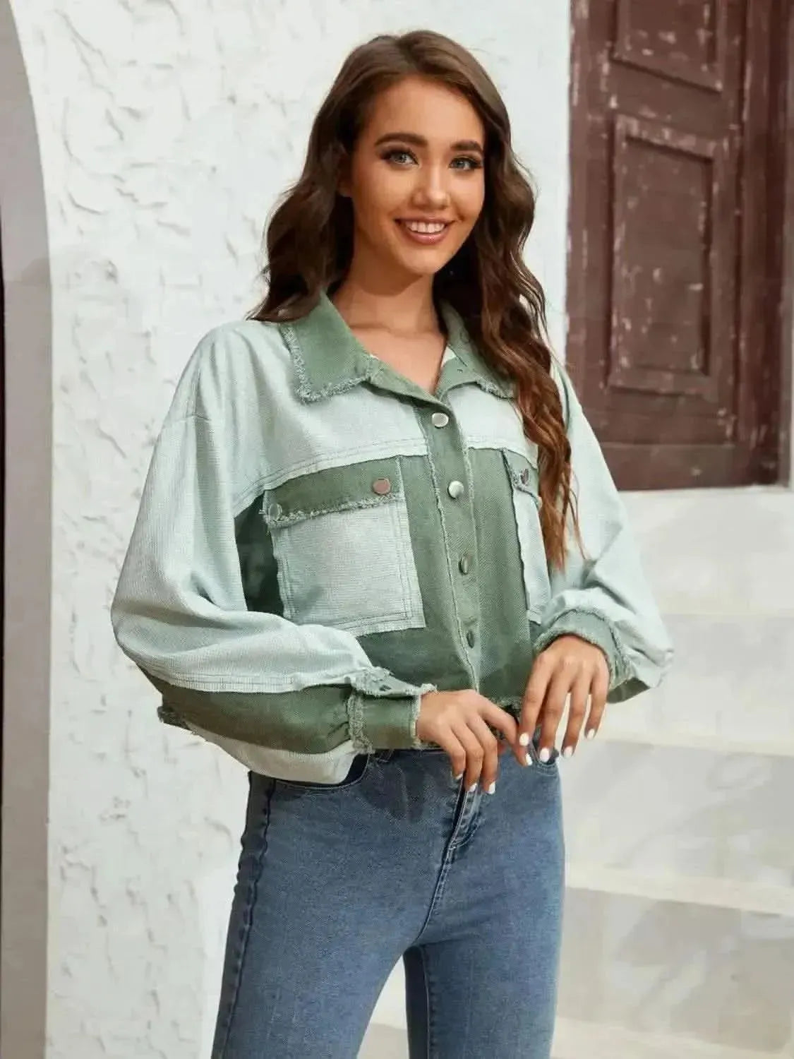 Color Block Crop Jacket with Pockets - Bad Moms Club