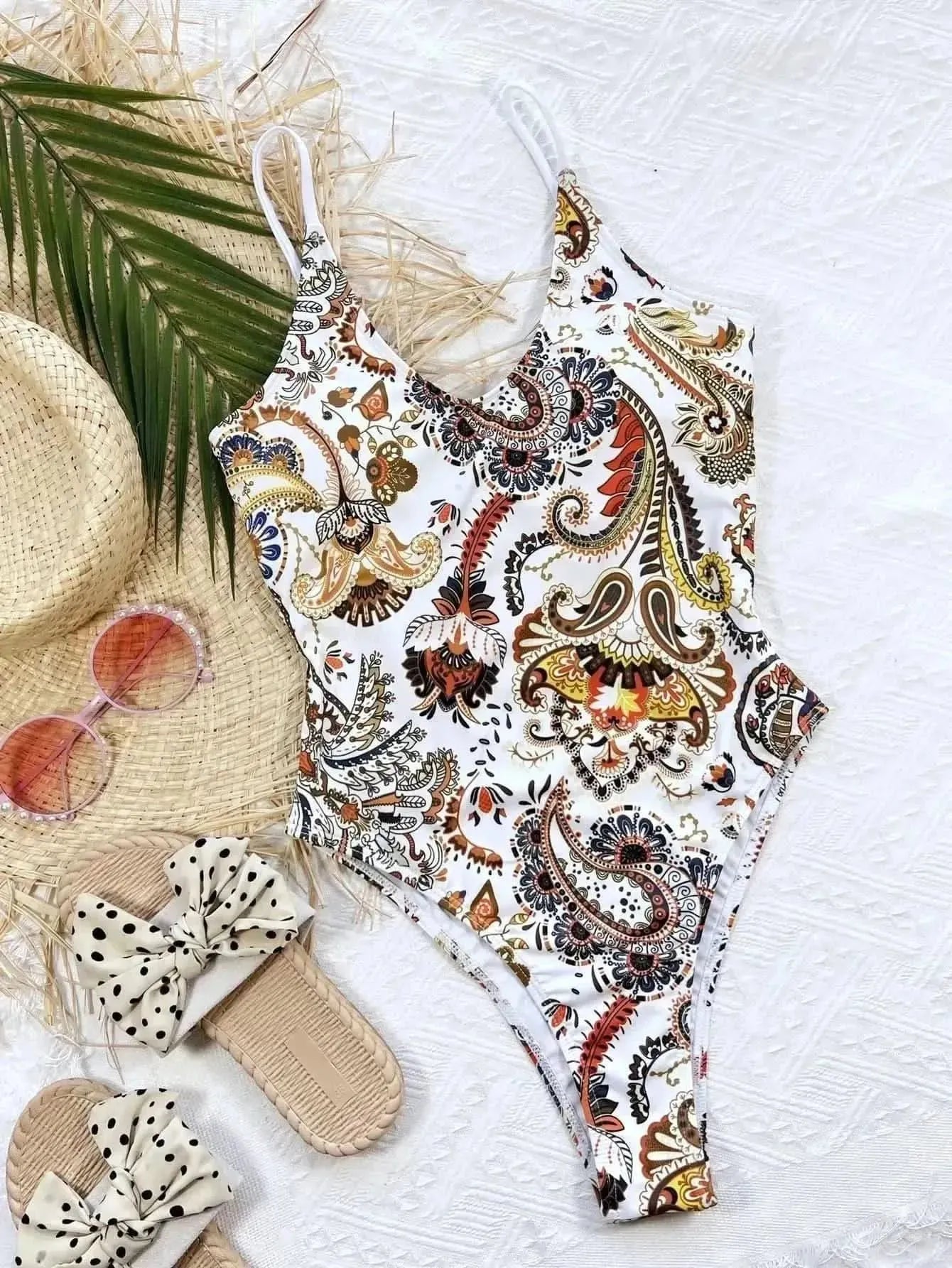 Printed Tie Back Scoop Neck One-Piece Swimsuit - Bad Moms Club