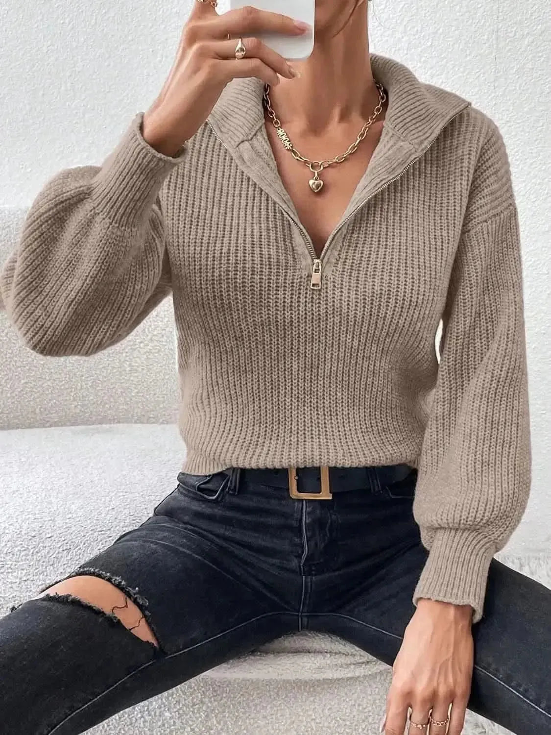 Honey Half Zip Dropped Shoulder Sweater - Bad Moms Club