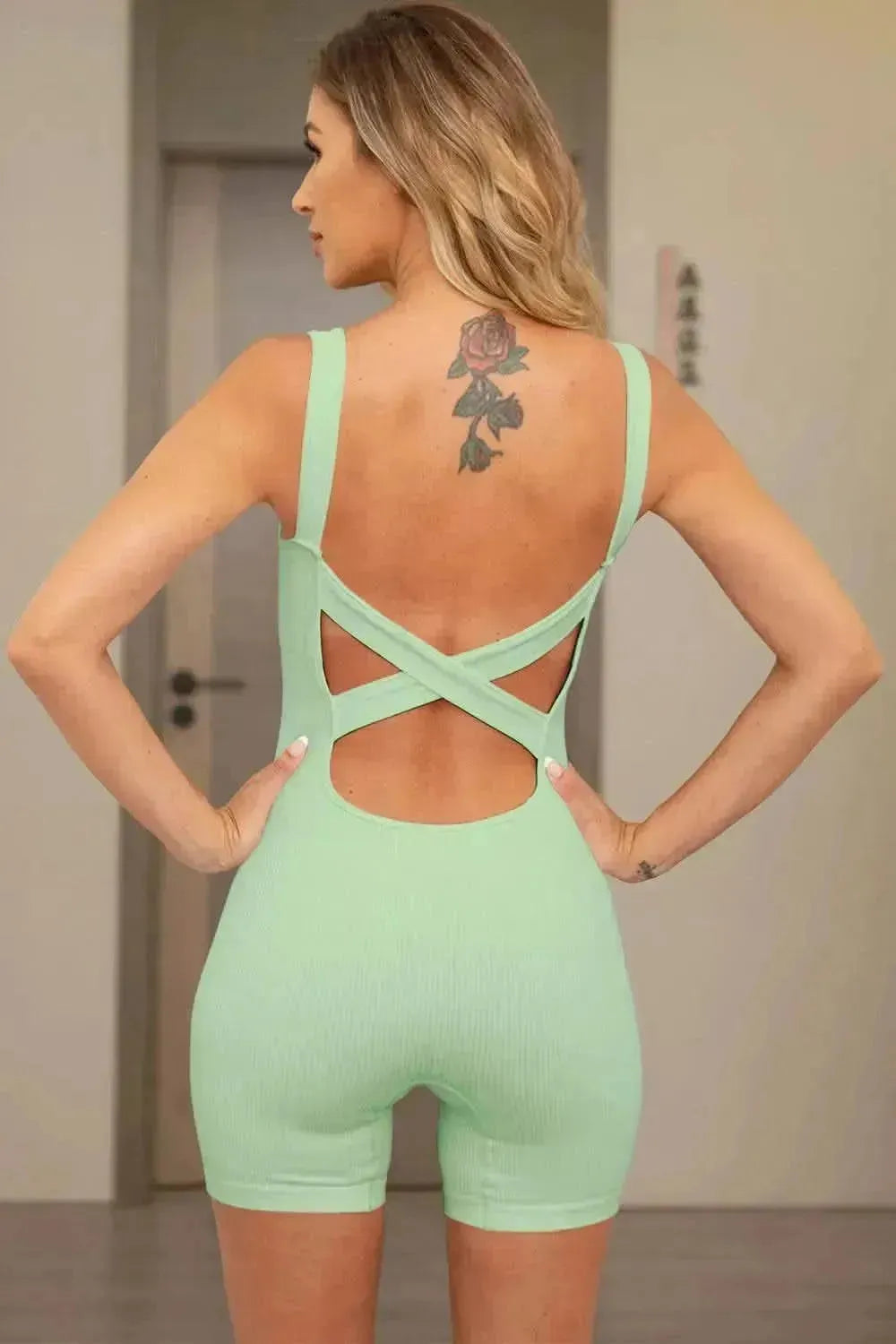 Crisscross Wide Strap Active Romper - Bad Moms Club