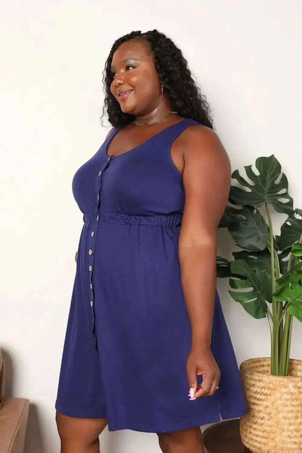 Double Take Button Front Empire Waist Sleeveless Slit Magic Dress - Bad Moms Club