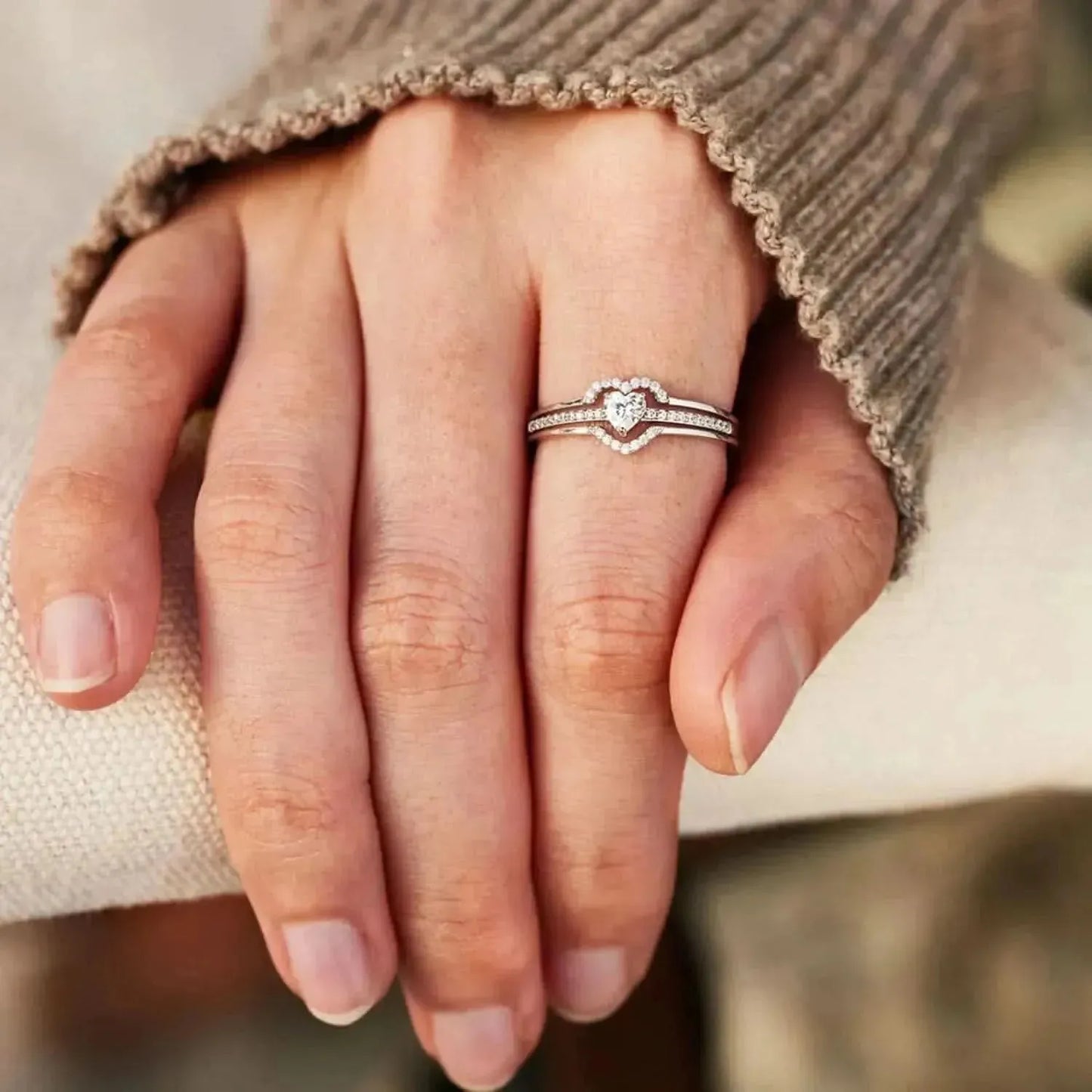925 Sterling Silver Inlaid Zircon Heart Ring - Bad Moms Club