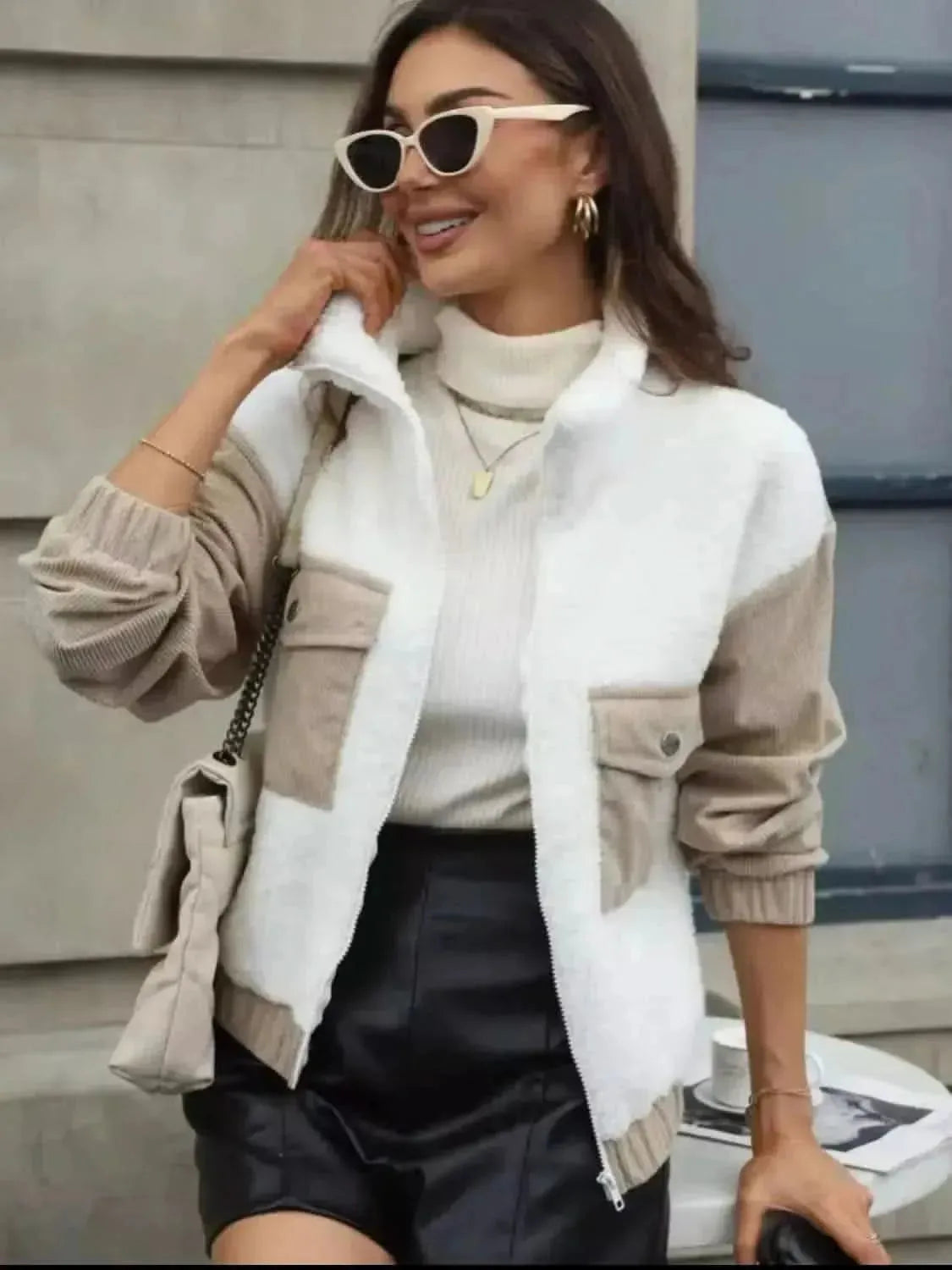 Contrast Zip Up Long Sleeve Jacket - Bad Moms Club