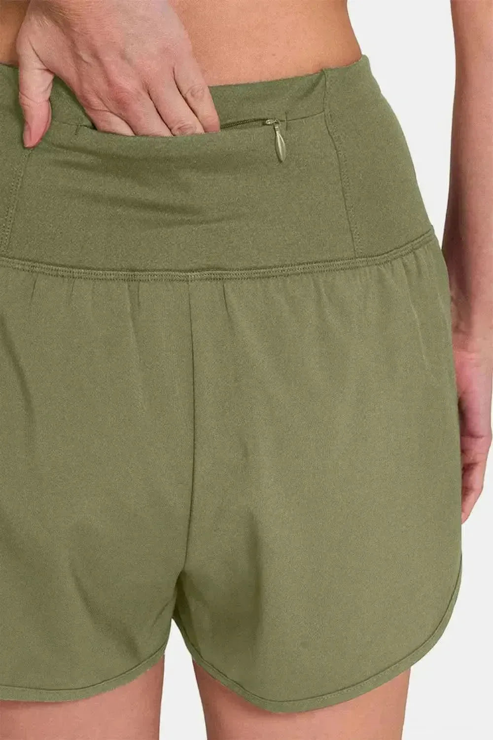 Zenana High-Waisted Zippered Back Pocket Active Shorts - Bad Moms Club