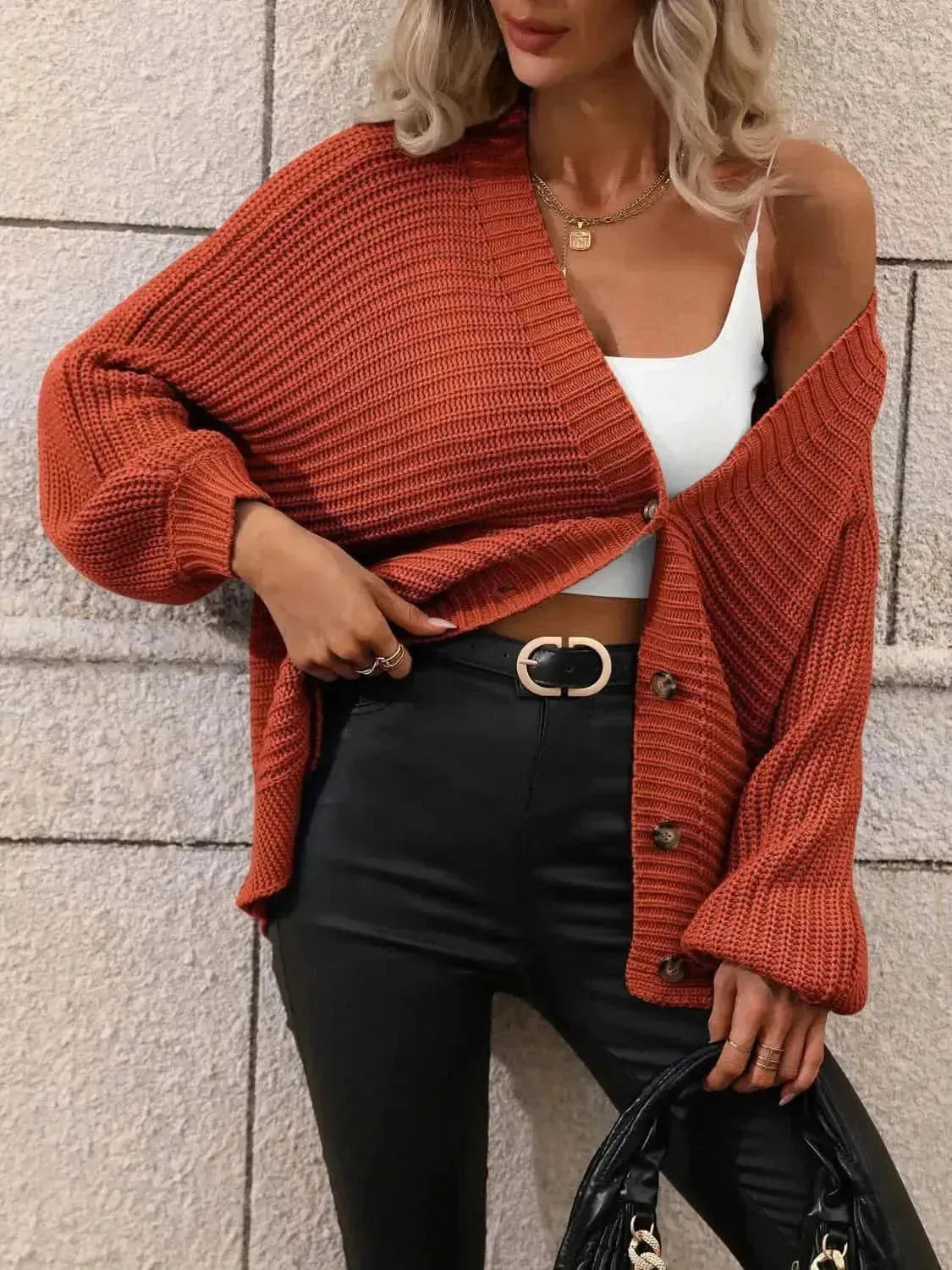 Button Down Horizontal-Ribbing Longline Cardigan - Bad Moms Club