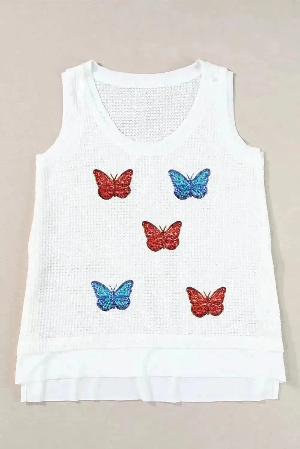 Sequin Butterfly Round Neck Tank - Bad Moms Club