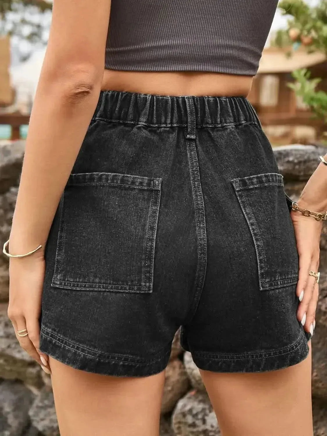 High Waist Denim Shorts with Pockets - Bad Moms Club