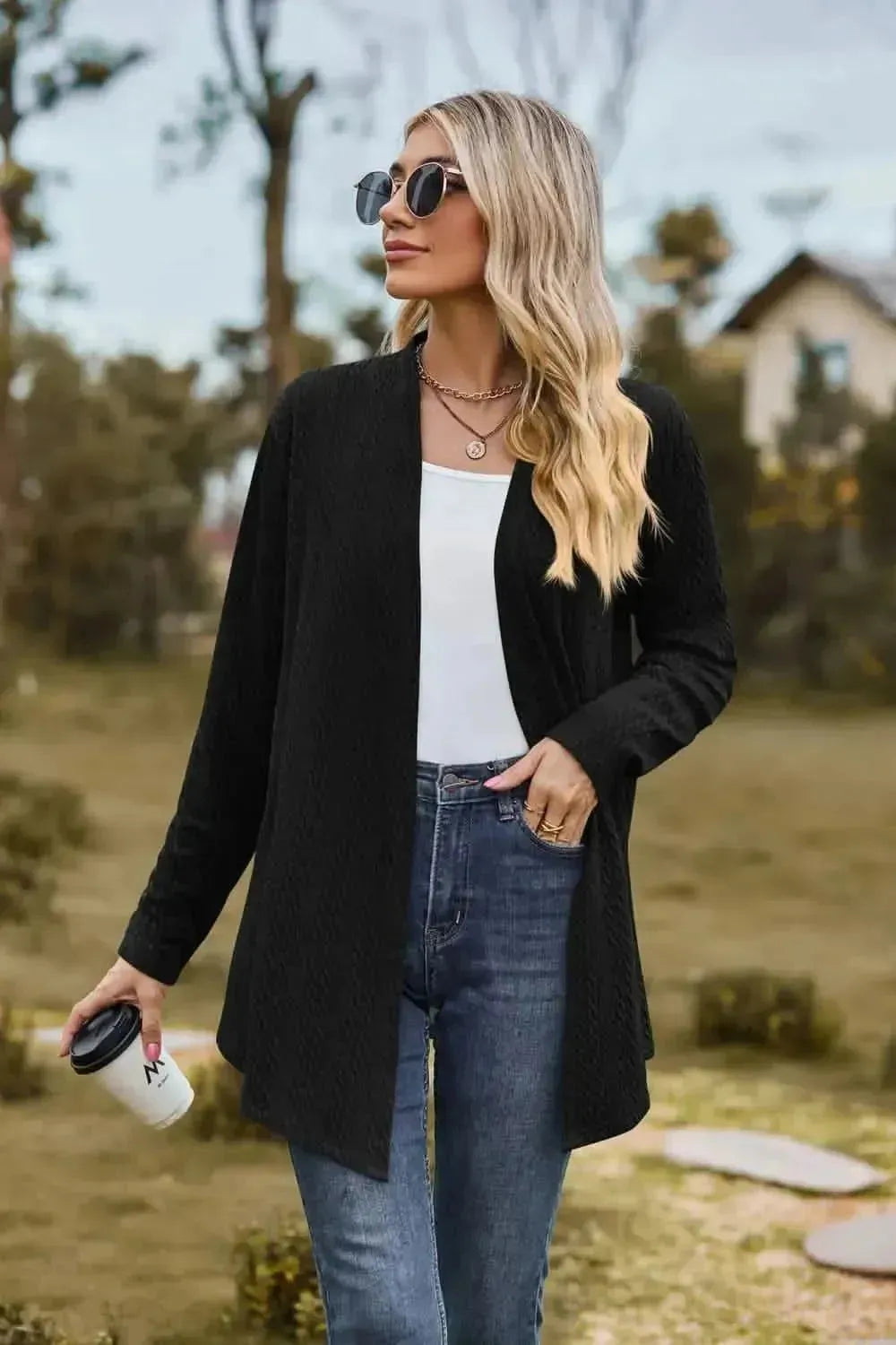 Open Front Long Sleeve Cardigan - Bad Moms Club