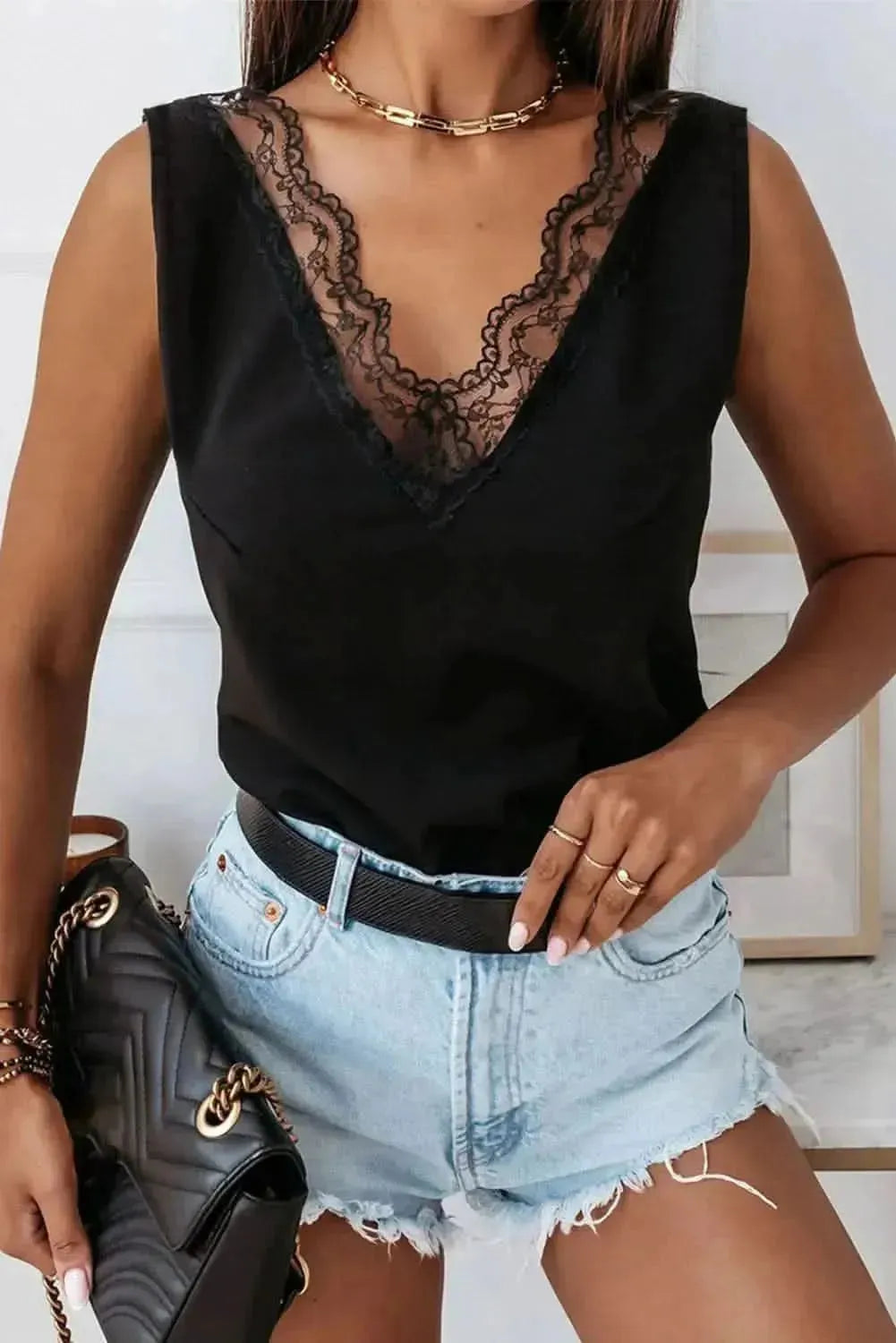 Lace Detail V-Neck Tank - Bad Moms Club