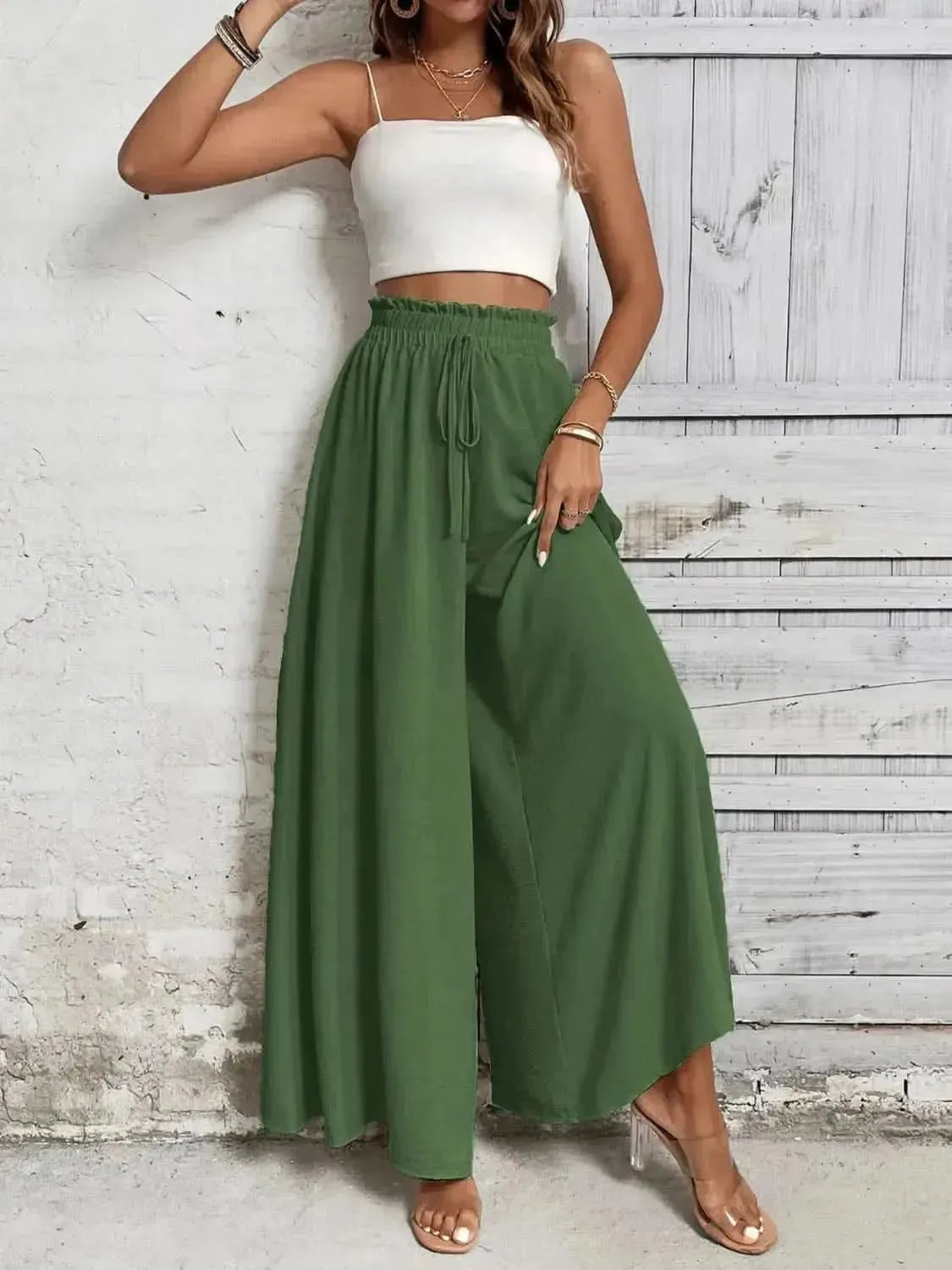 Honey Tied High Waist Wide Leg Pants - Bad Moms Club