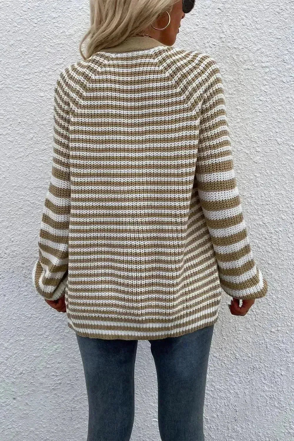 Striped V-Neck Button-Down Cardigan - Bad Moms Club
