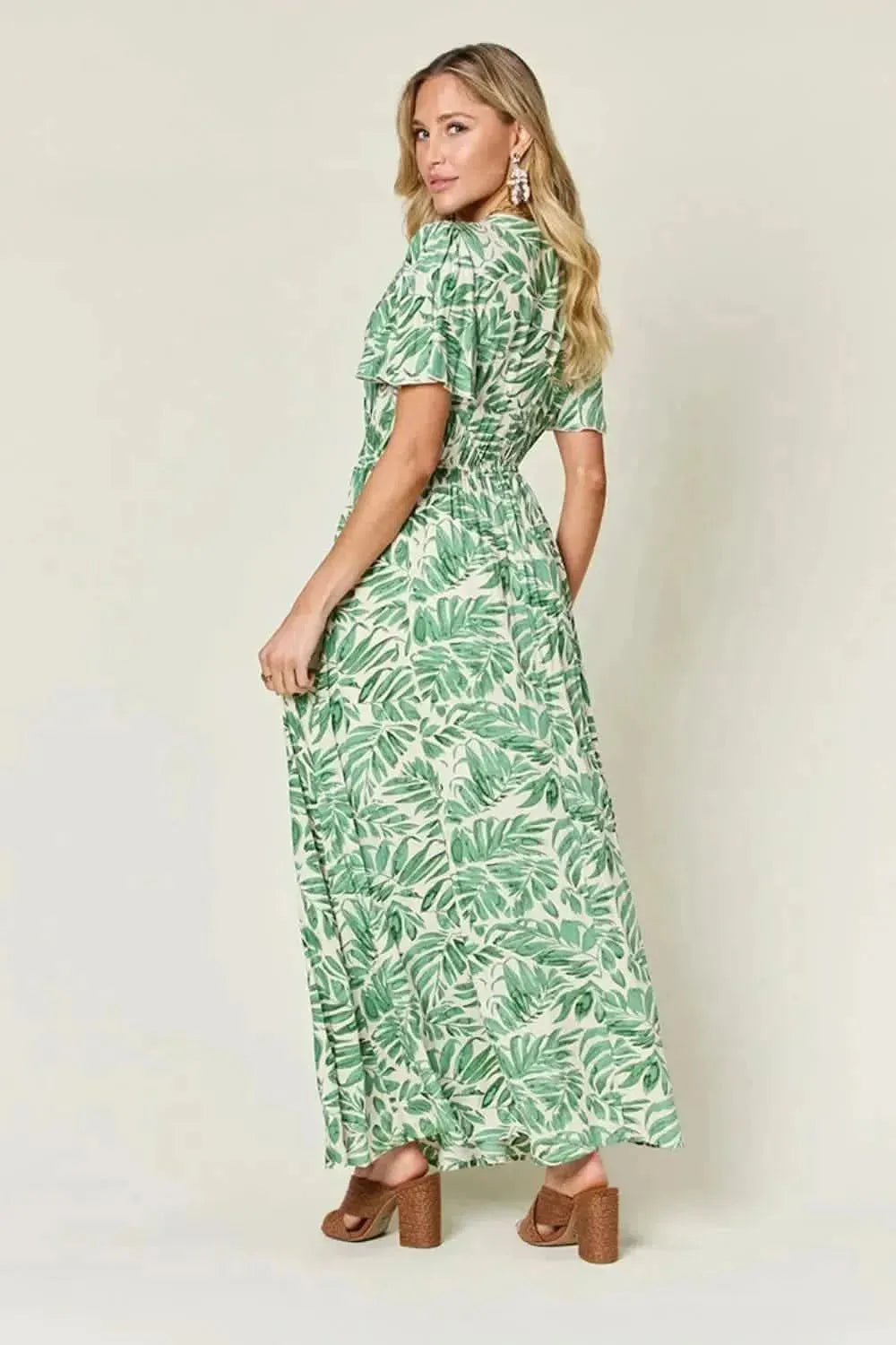 Double Take Full Size Printed Drawstring Short Sleeve Dress - Bad Moms Club