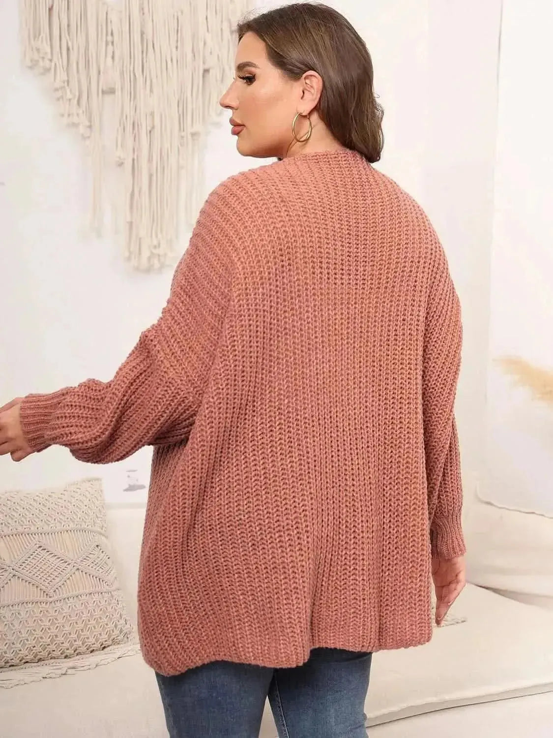 Plus Size Open Front Dropped Shoulder Knit Cardigan - Bad Moms Club