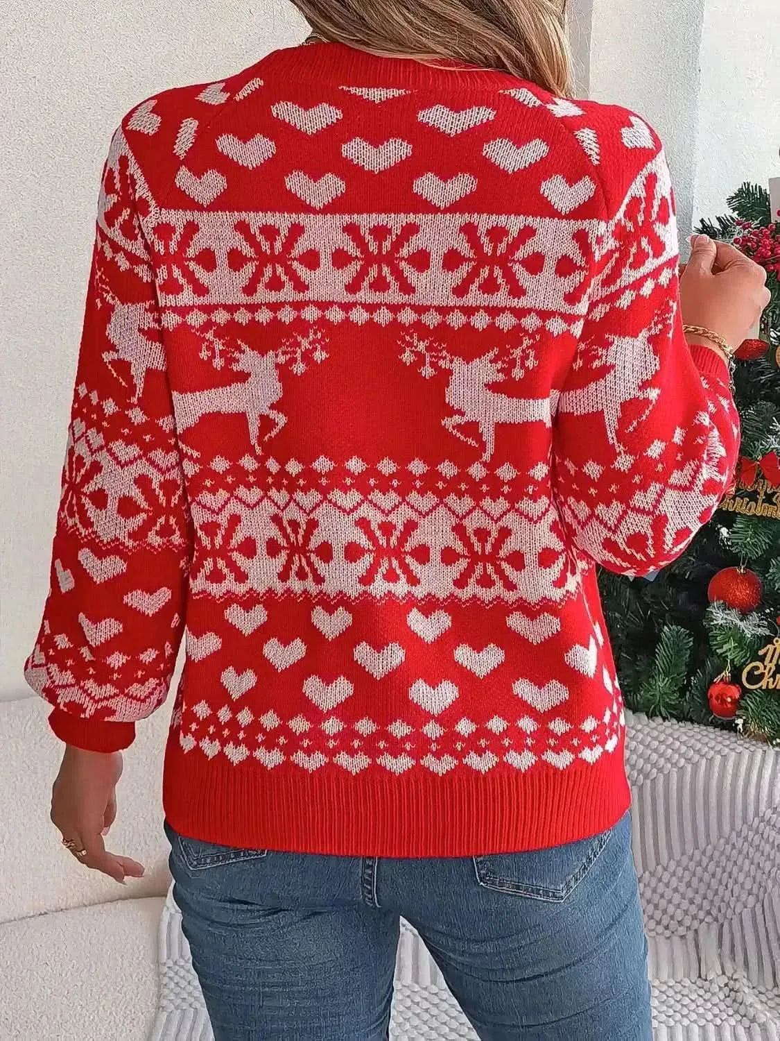 Christmas Element Round Neck Long Sleeve Sweater - Bad Moms Club
