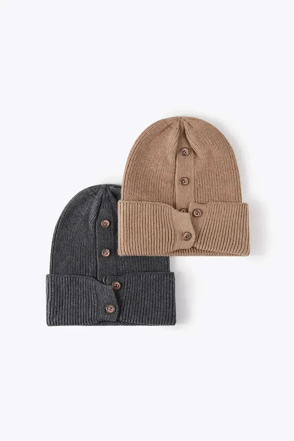 Button Detail Rib-Knit Cuff Beanie - Bad Moms Club
