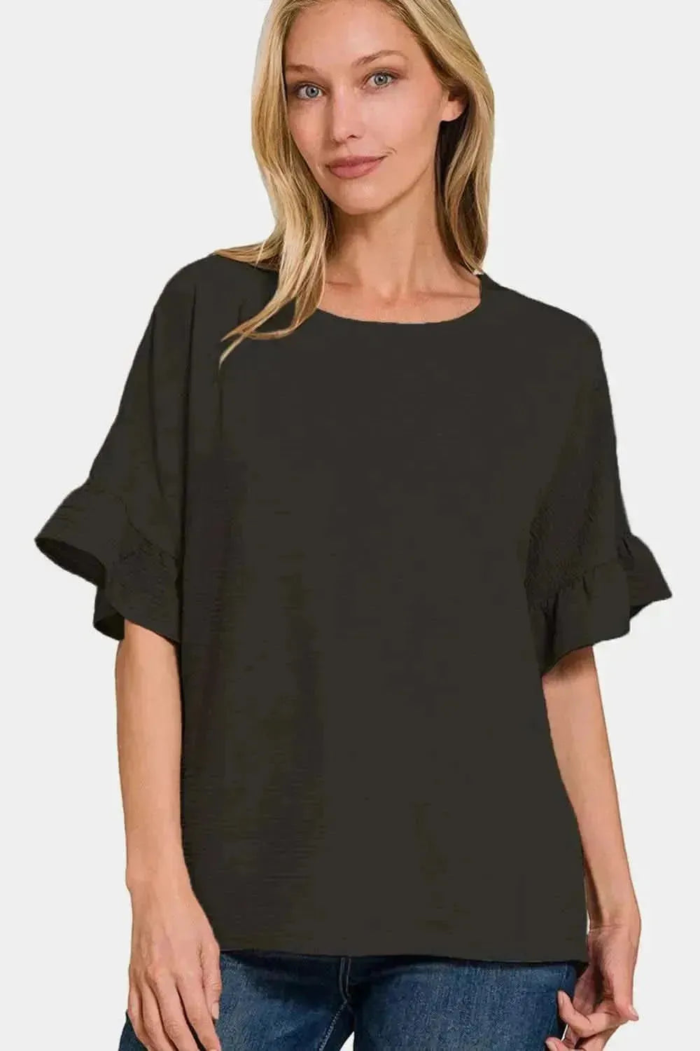 Zenana V-Neck Flutter Sleeve Top - Bad Moms Club