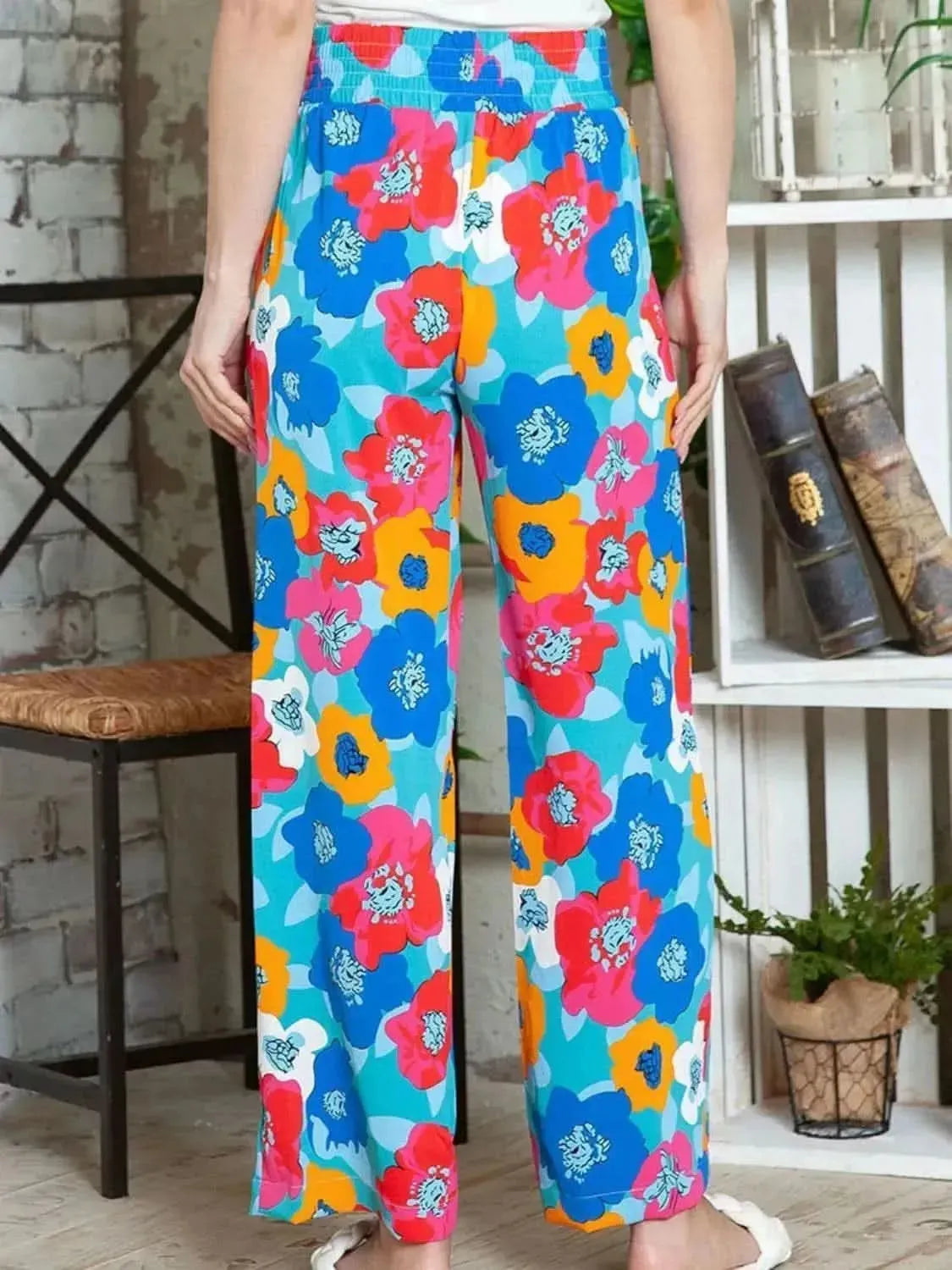 Printed Drawstring Wide Leg Pants - Bad Moms Club