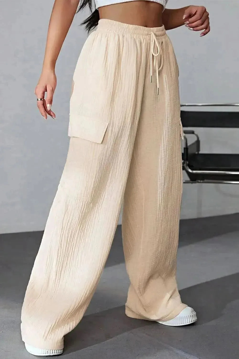 Drawstring Pocketed Wide Leg Pants - Bad Moms Club