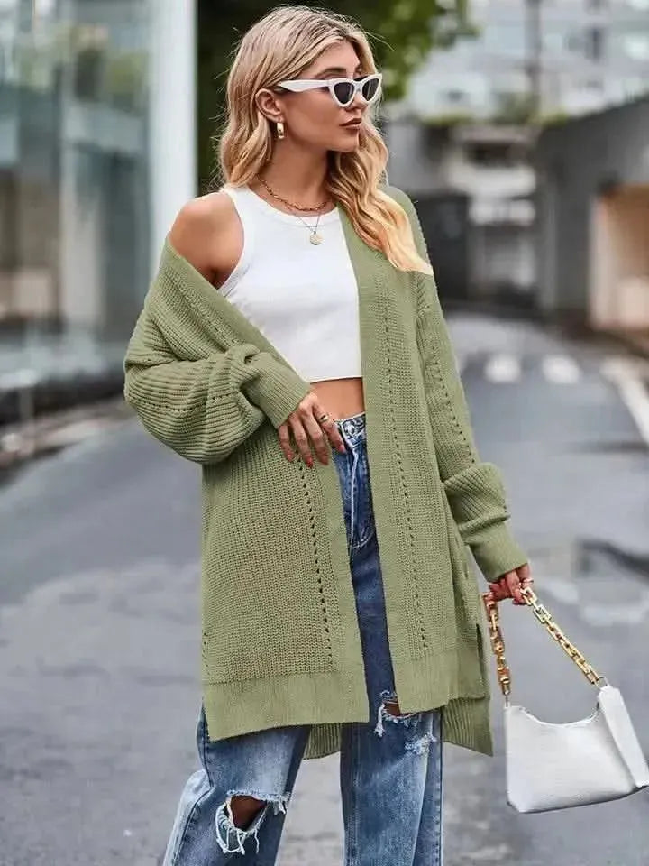 Long Sleeve Waffle-Knit Cardigan - Bad Moms Club
