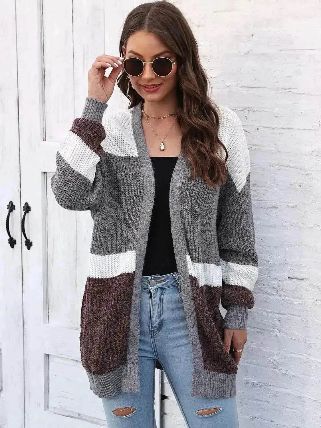 Color Block Open Front Cardigan - Bad Moms Club