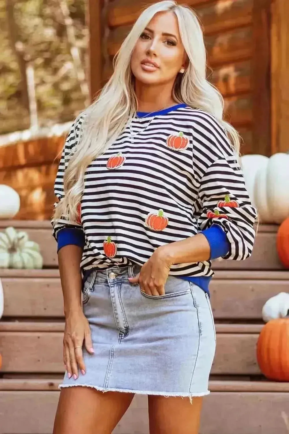 Pumpkin Striped Long Sleeve Sweatshirt - Bad Moms Club
