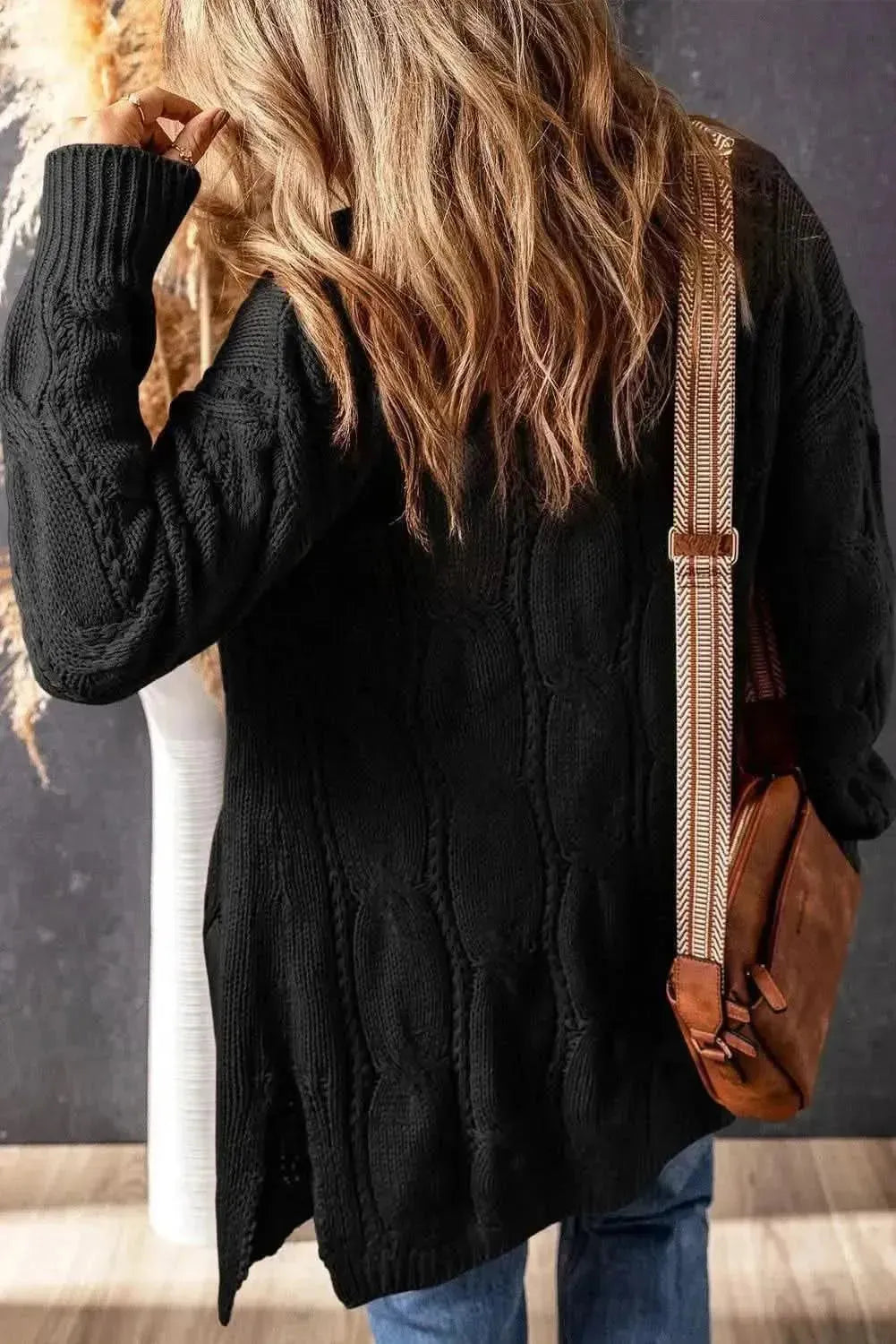 Cable-Knit Dropped Shoulder Slit Cardigan - Bad Moms Club