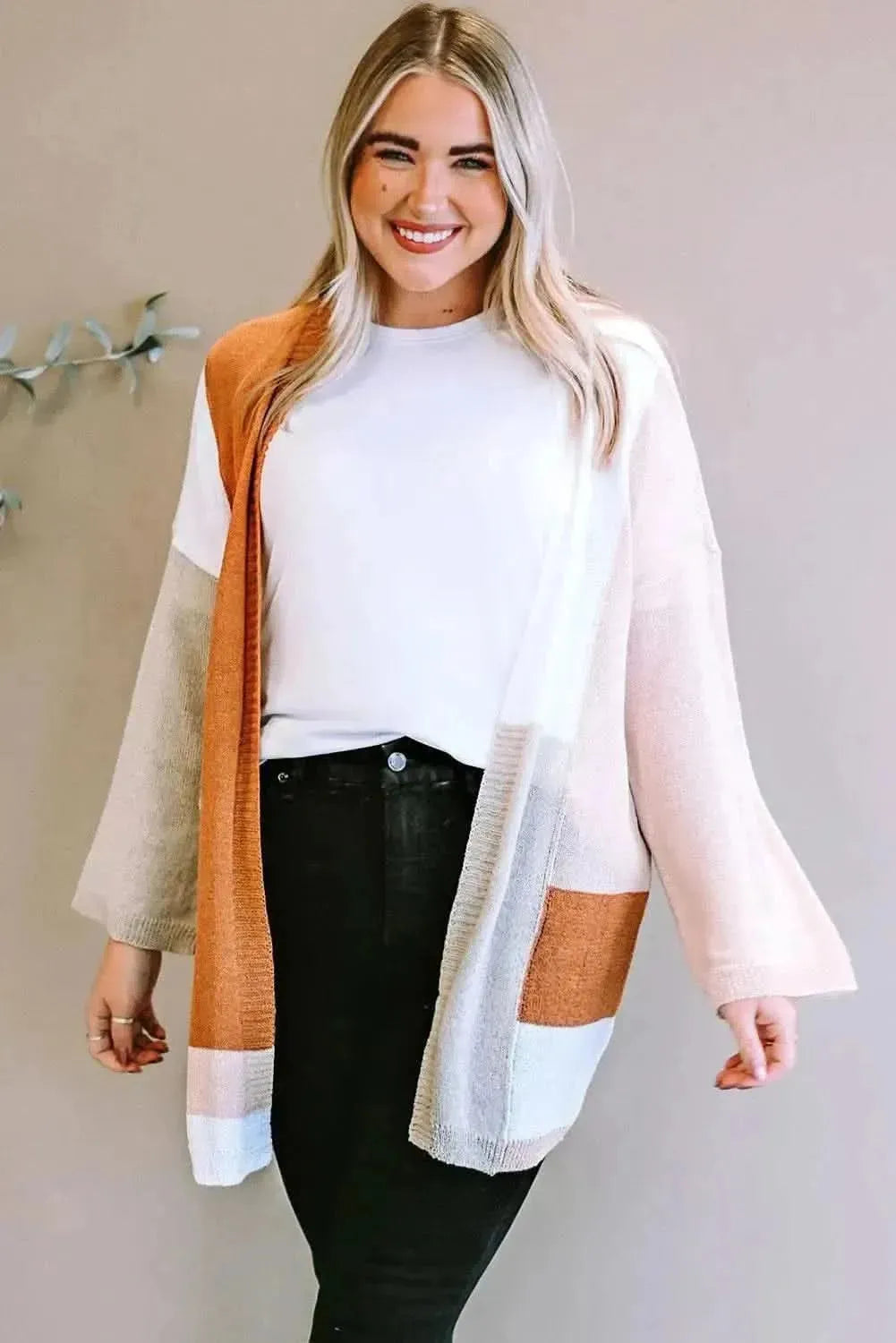 Plus Size Color Block Open Front Longline Cardigan - Bad Moms Club