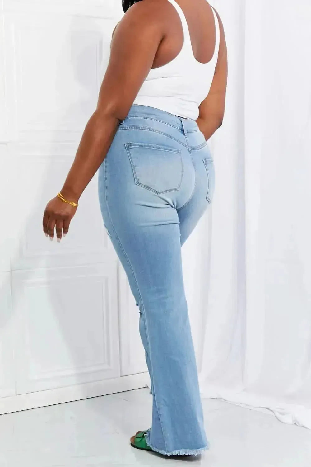 Vibrant MIU Full Size Jess Button Flare Jeans - Bad Moms Club