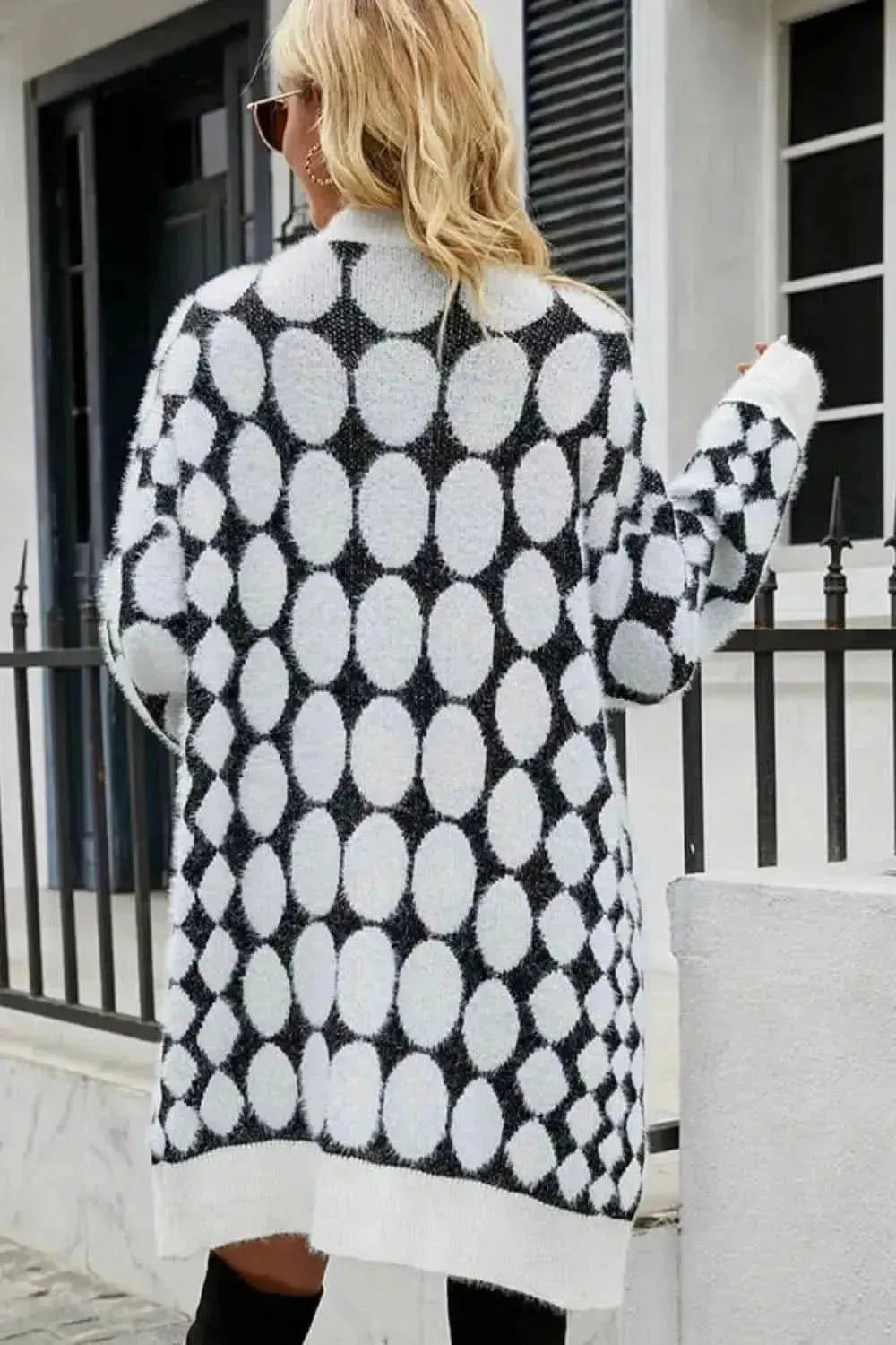 Geometric Open Front Fuzzy Cardigan - Bad Moms Club