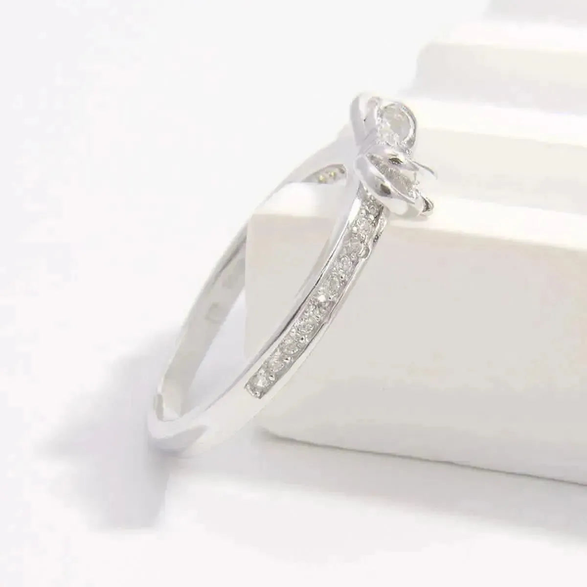925 Sterling Silver Inlaid Zircon Bow Ring - Bad Moms Club