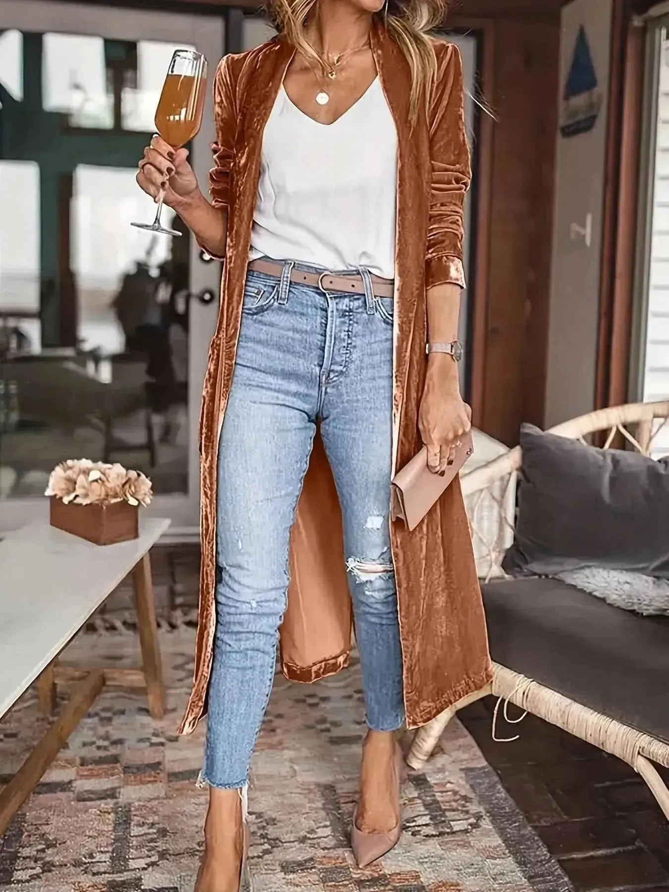 Open Front Long Sleeve Coat - Bad Moms Club